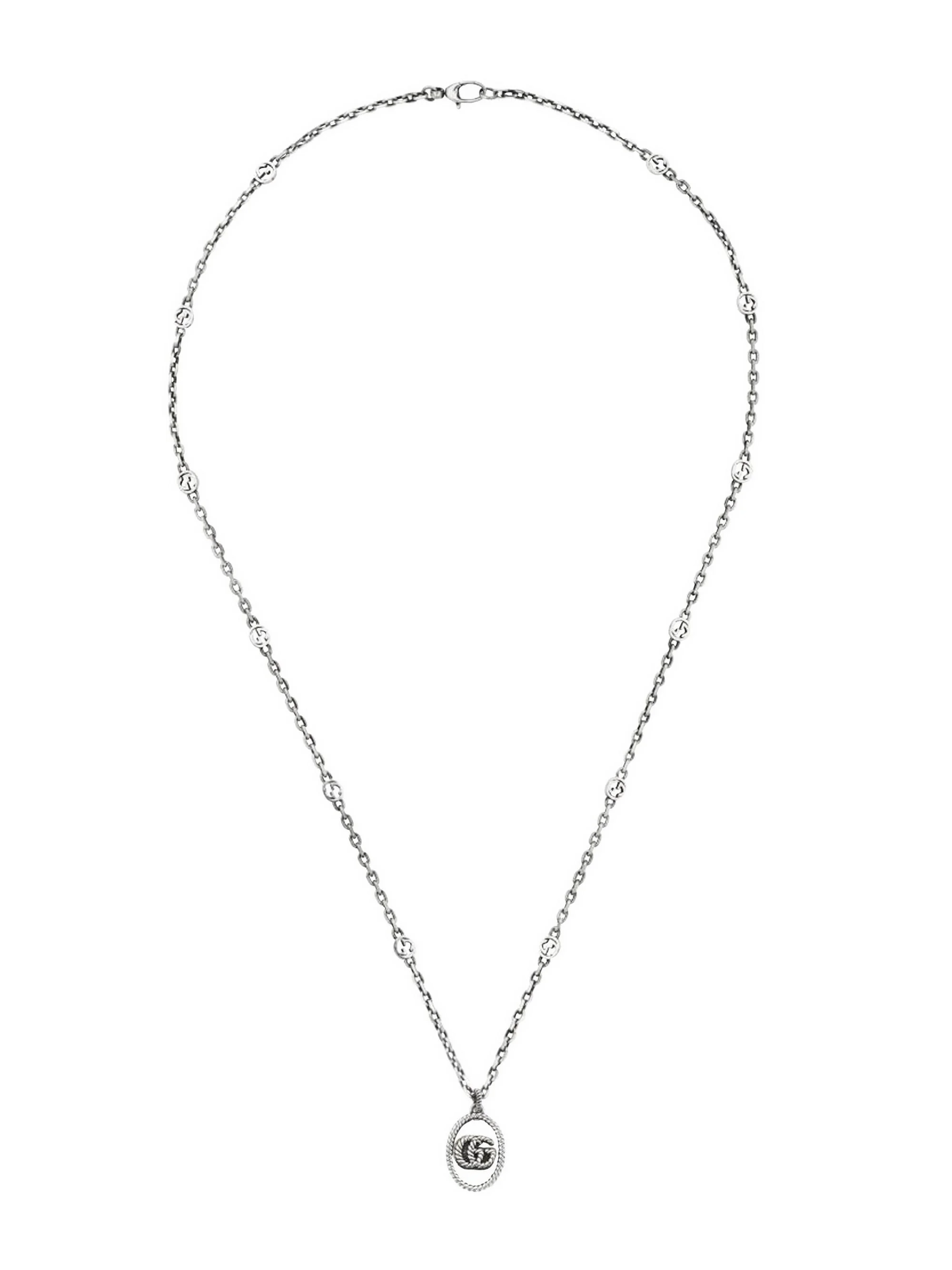 Women's Necklace In Aged Sterling Silver With Double G Pendant - Silver - 1