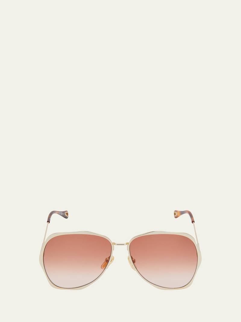 Golden Tortoiseshell Metal Aviator Sunglasses 3