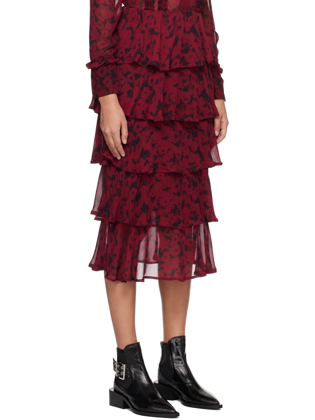 Red & Black Tiered Maxi Skirt - 2