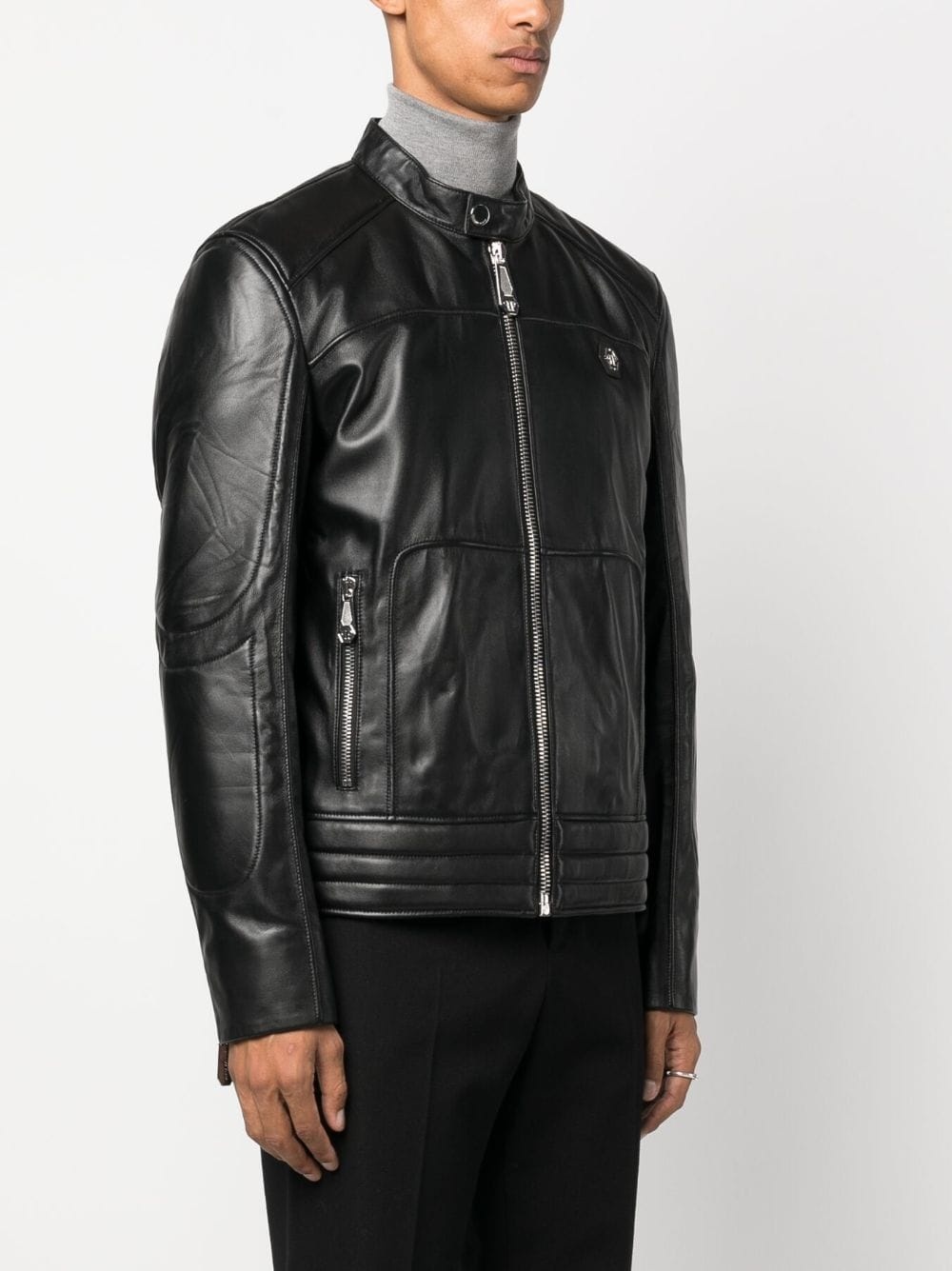 padded leather biket jacket - 3