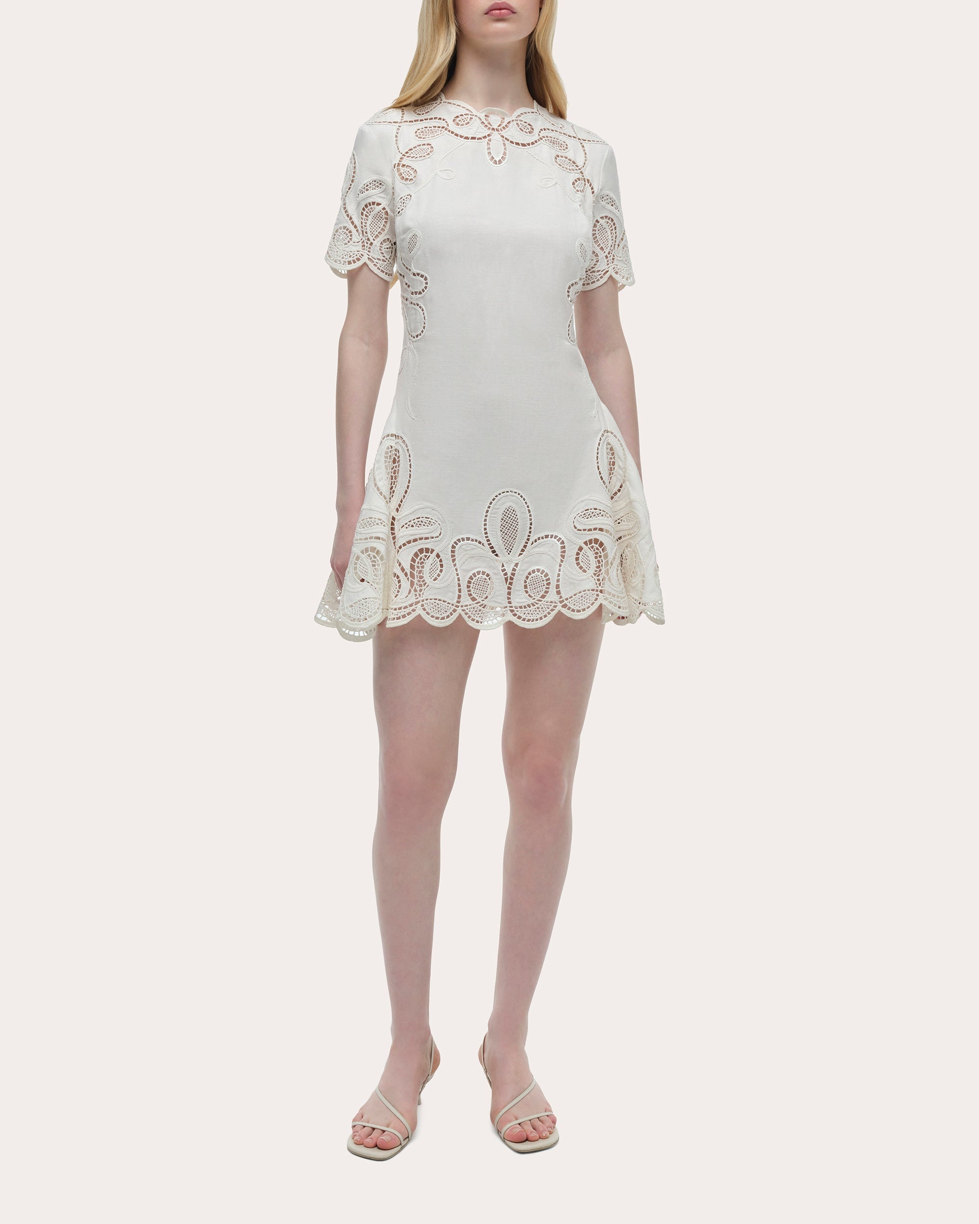Morrigan Embroidered Short-Sleeve Mini Dress - 1