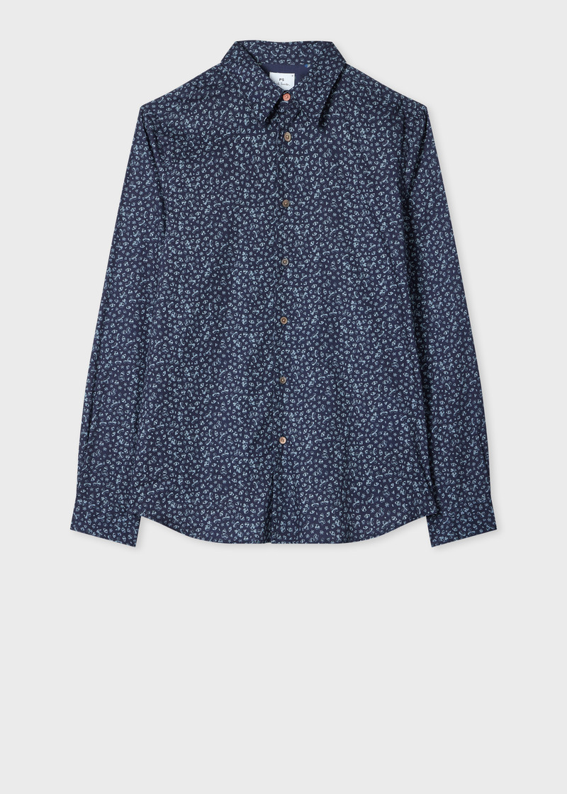 Tailored-Fit Navy 'Shamrock' Print Shirt 1