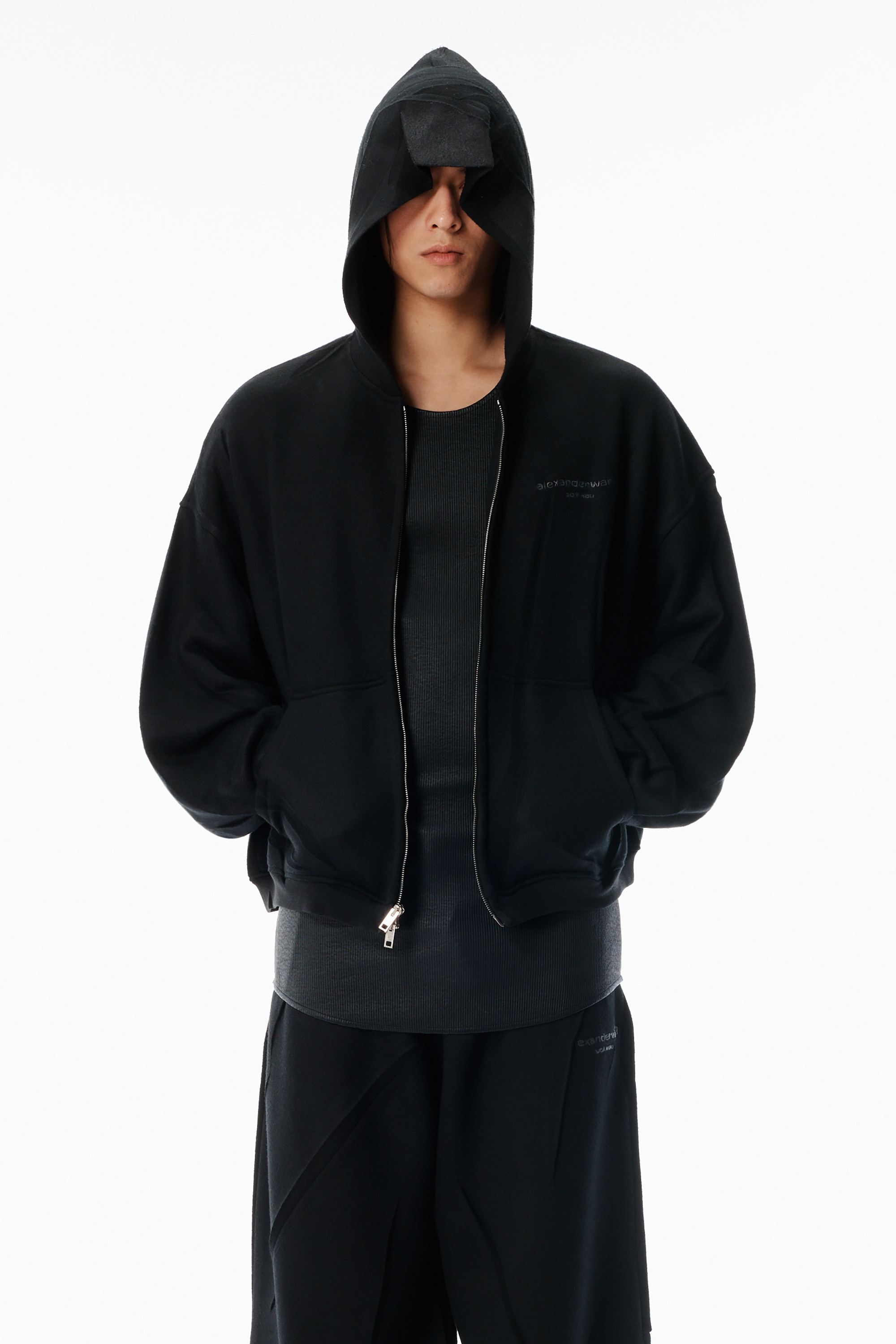 Black Creased Terry Hoodie - 2