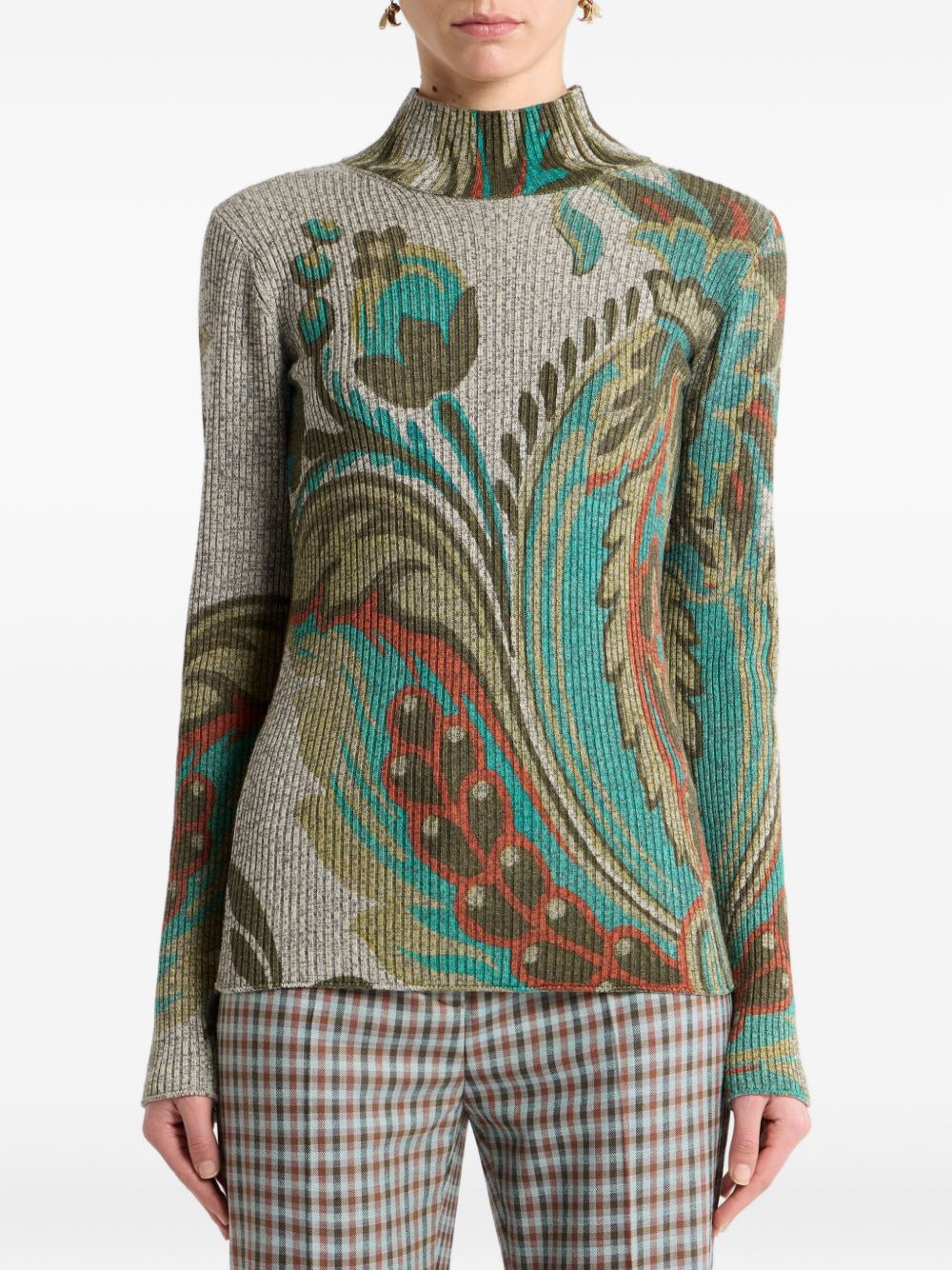 ribbed paisley-print turtleneck sweater - 2