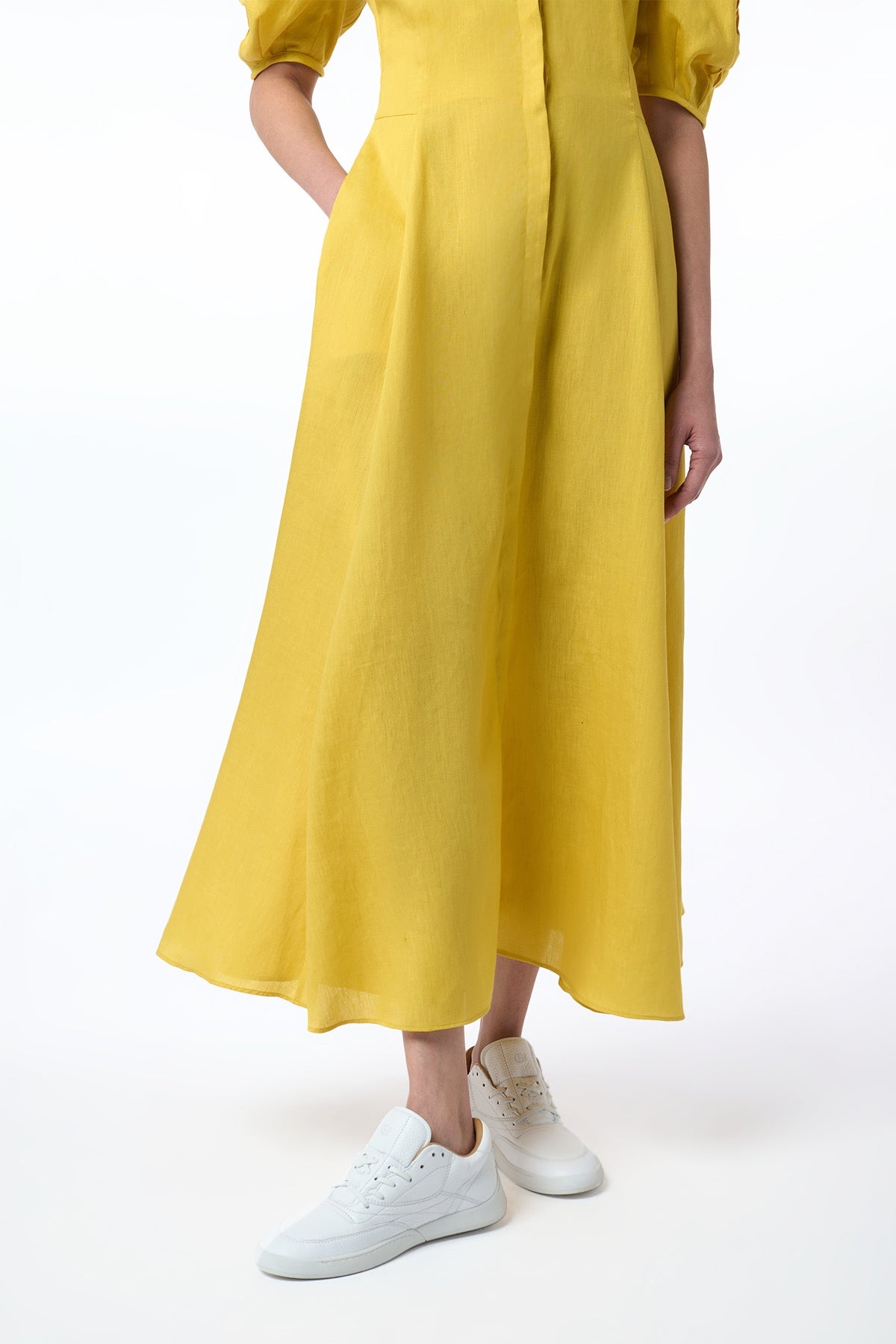 Arabella Shirtdress in Goldenrod Aloe Linen - 3