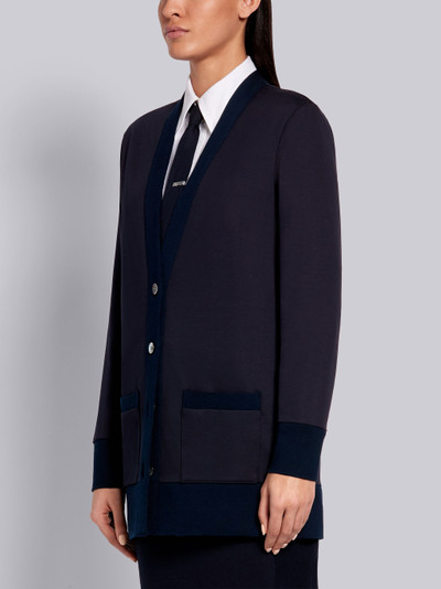 Thom Browne Navy Lightweight Cotton Loopback Jersey Hip Length V-Neck Cardigan outlook