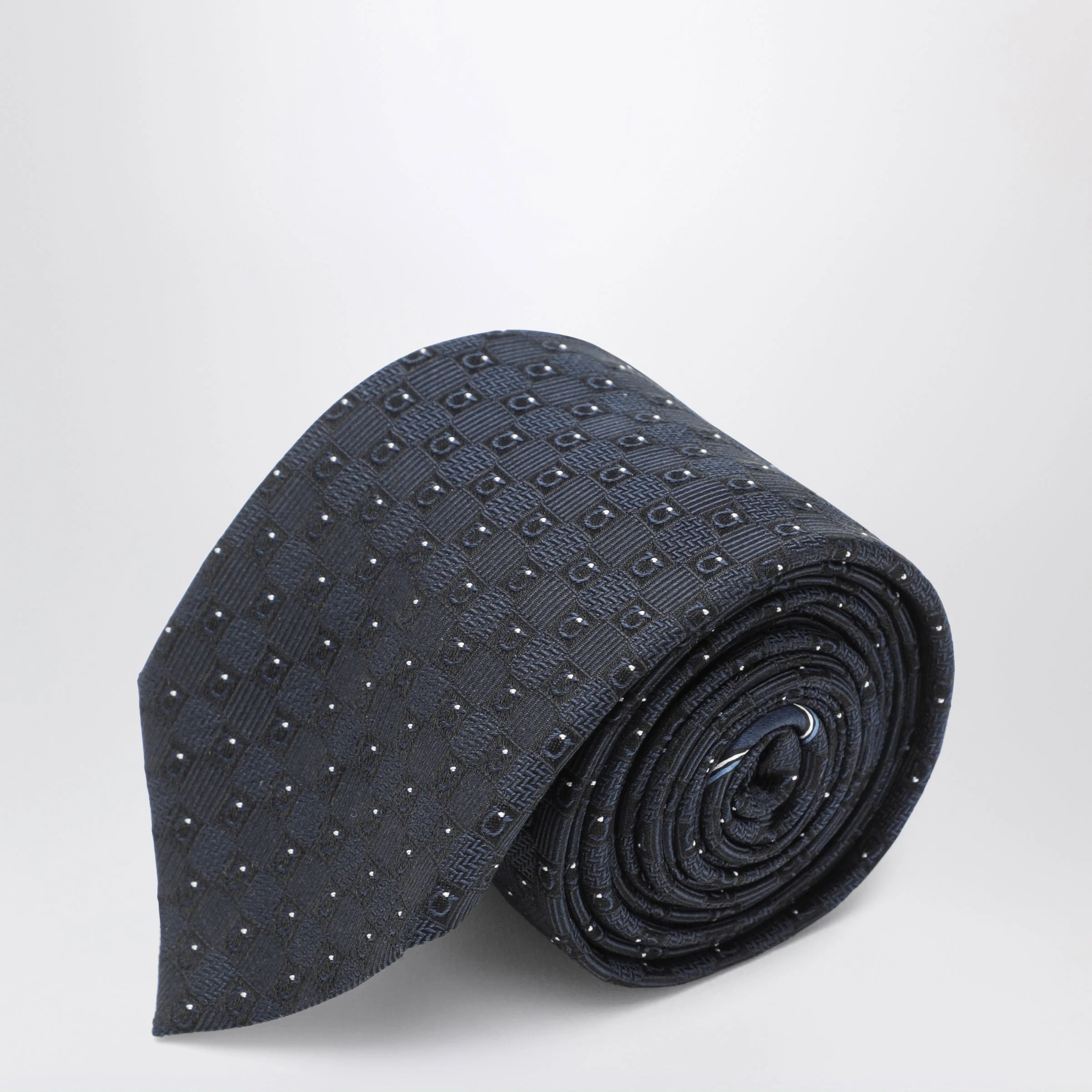 Dark blue Gancini silk jacquard tie - 1
