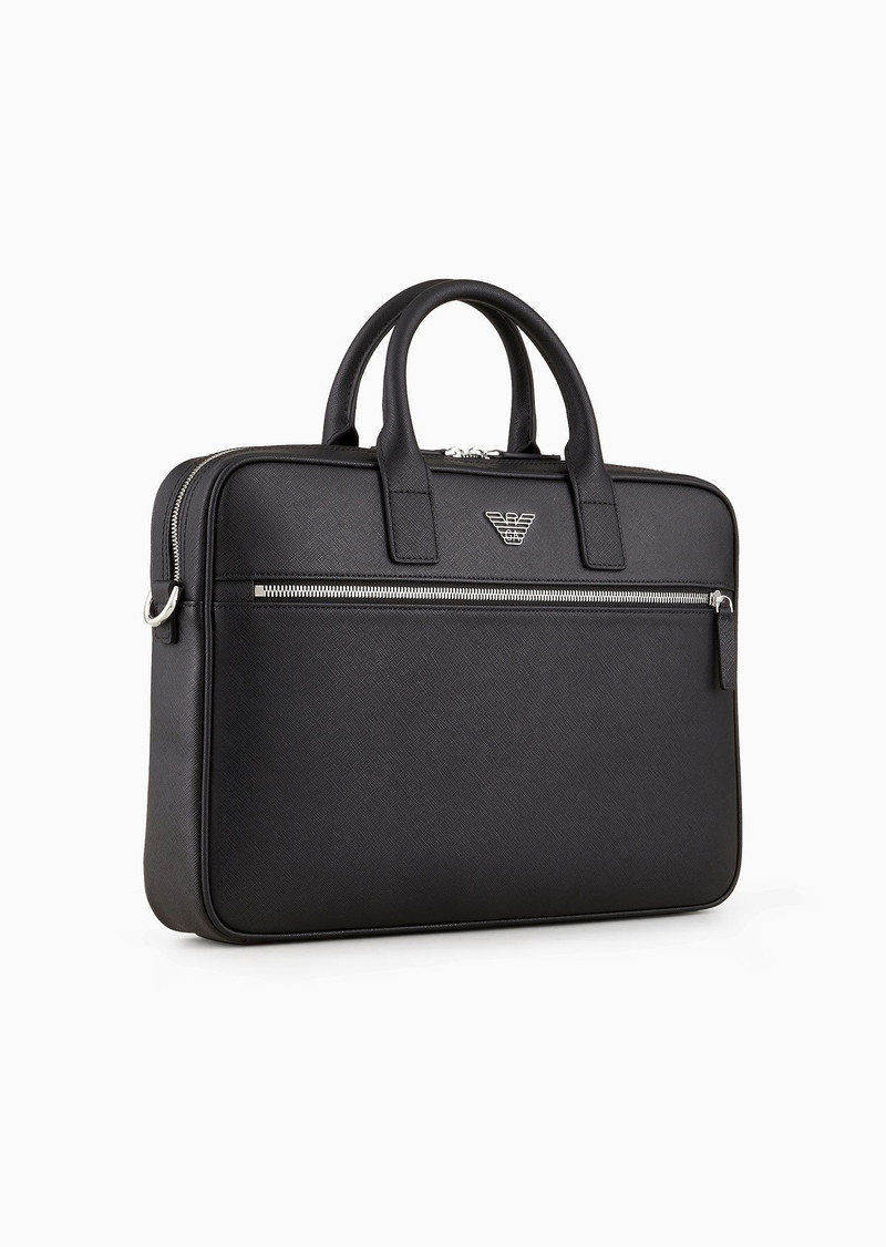 EMPORIO ARMANI ASV regenerated Saffiano leather business bag with eagle plate outlook