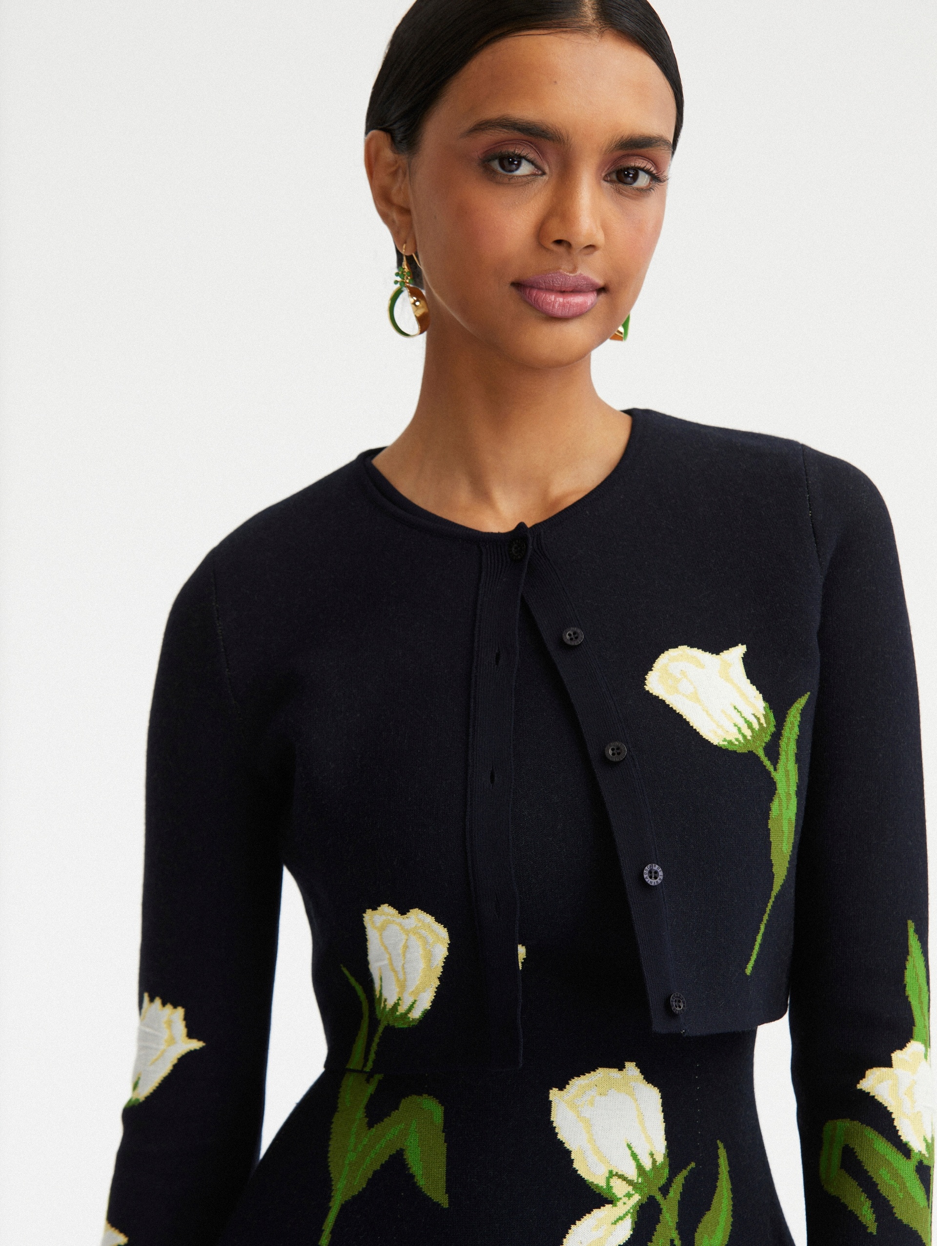 TULIP JACQUARD CROPPED CARDIGAN - 4