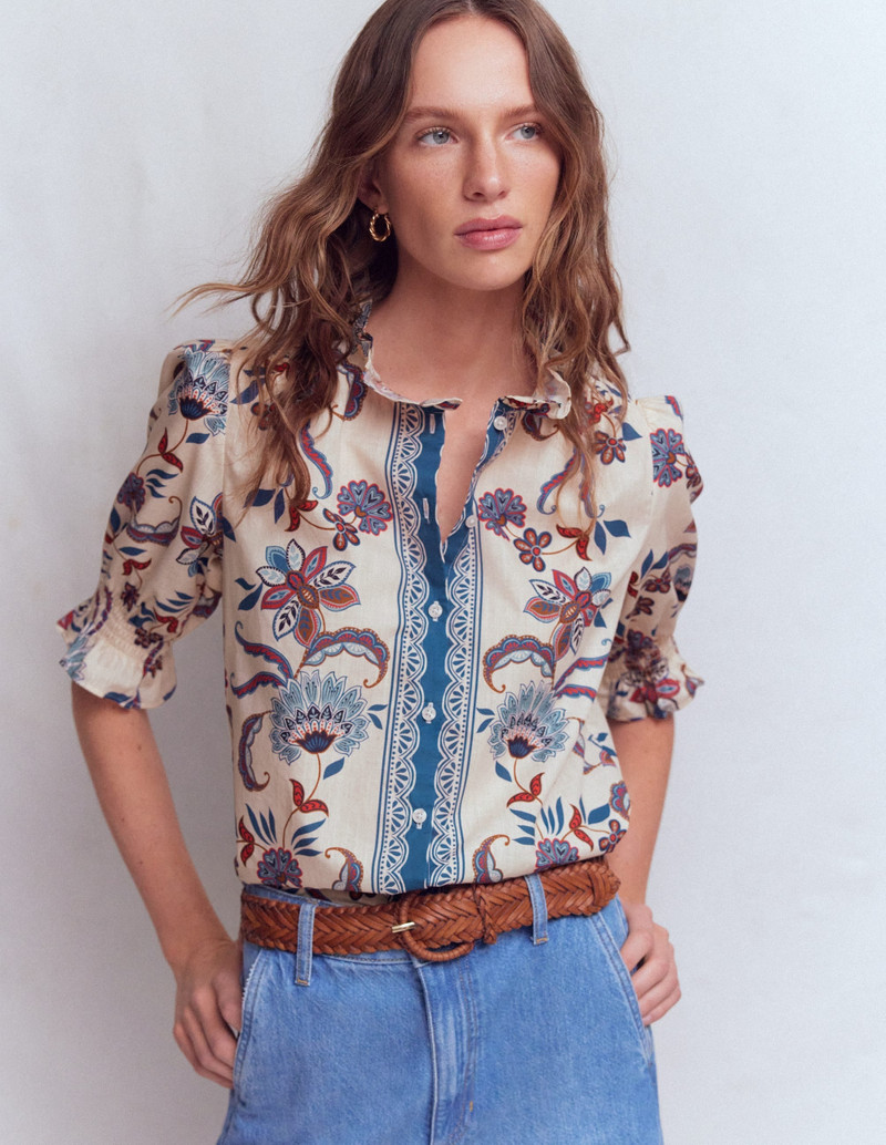 Heather Smocked Sleeve Top-Elegant Blossom Placement 4