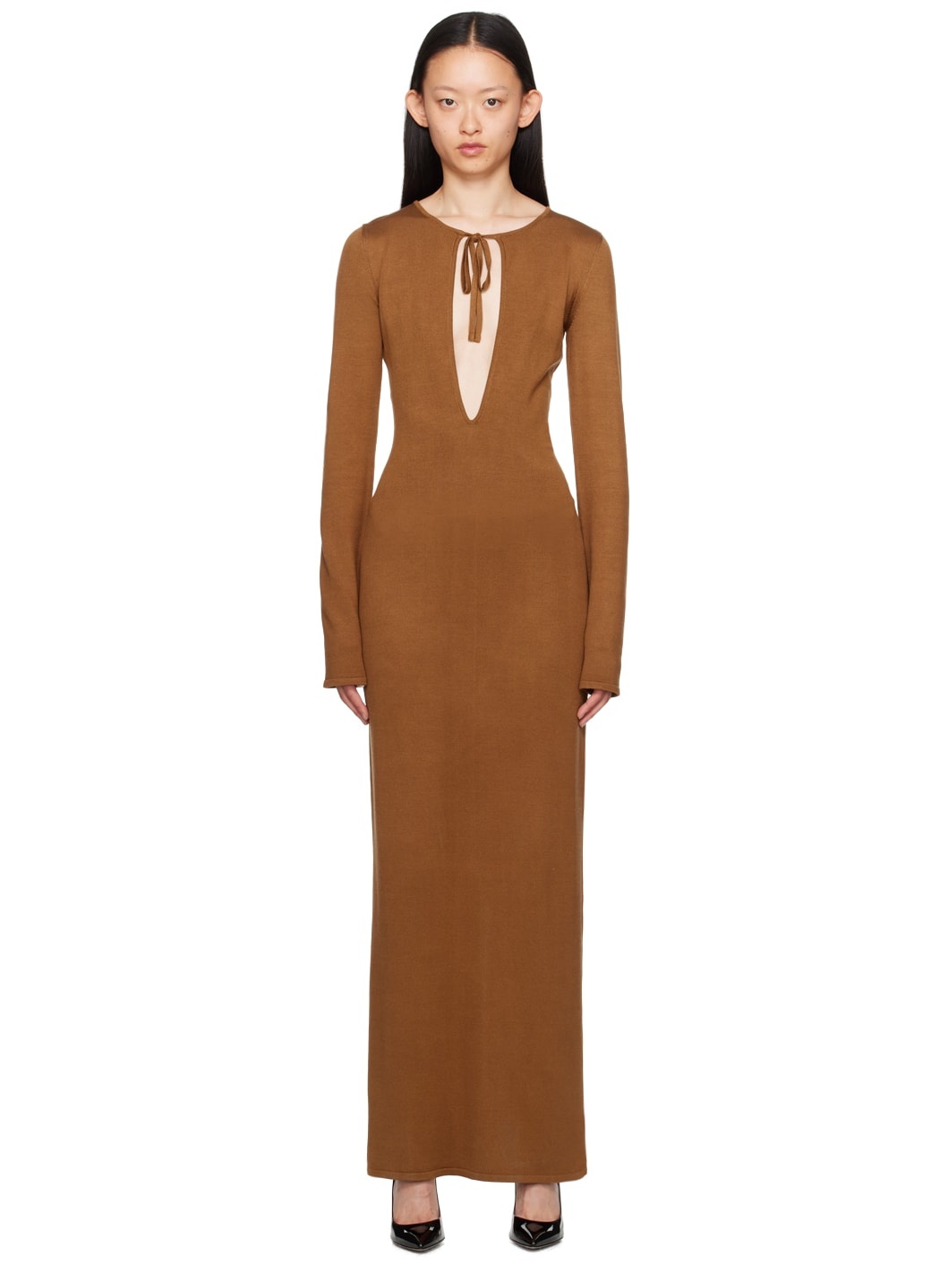 Brown Keyhole Maxi Dress - 1