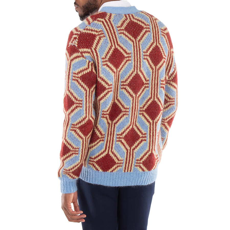 Drole De Monsieur Men's Dark Red Mohair Geometrique Le Cardigan - 4