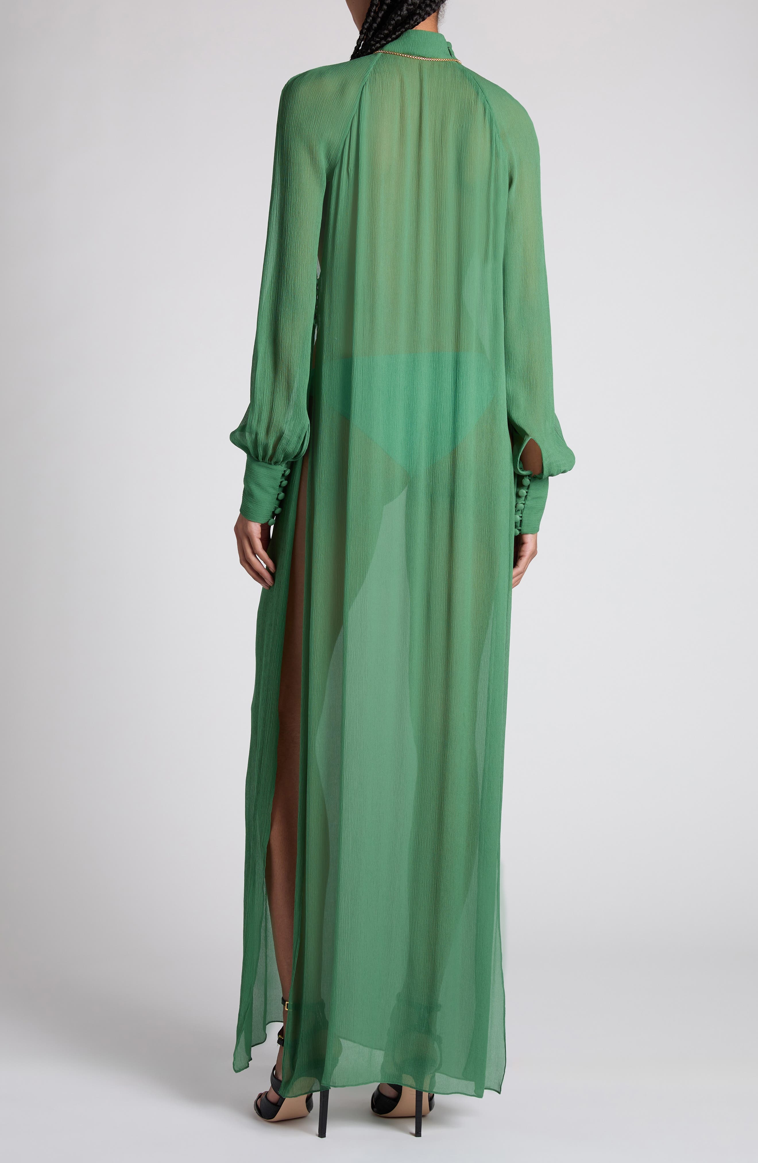 TOM FORD Long Sleeve Silk Crepon Caftan Dress in Fg327 Grass Green at Nordstrom - 2