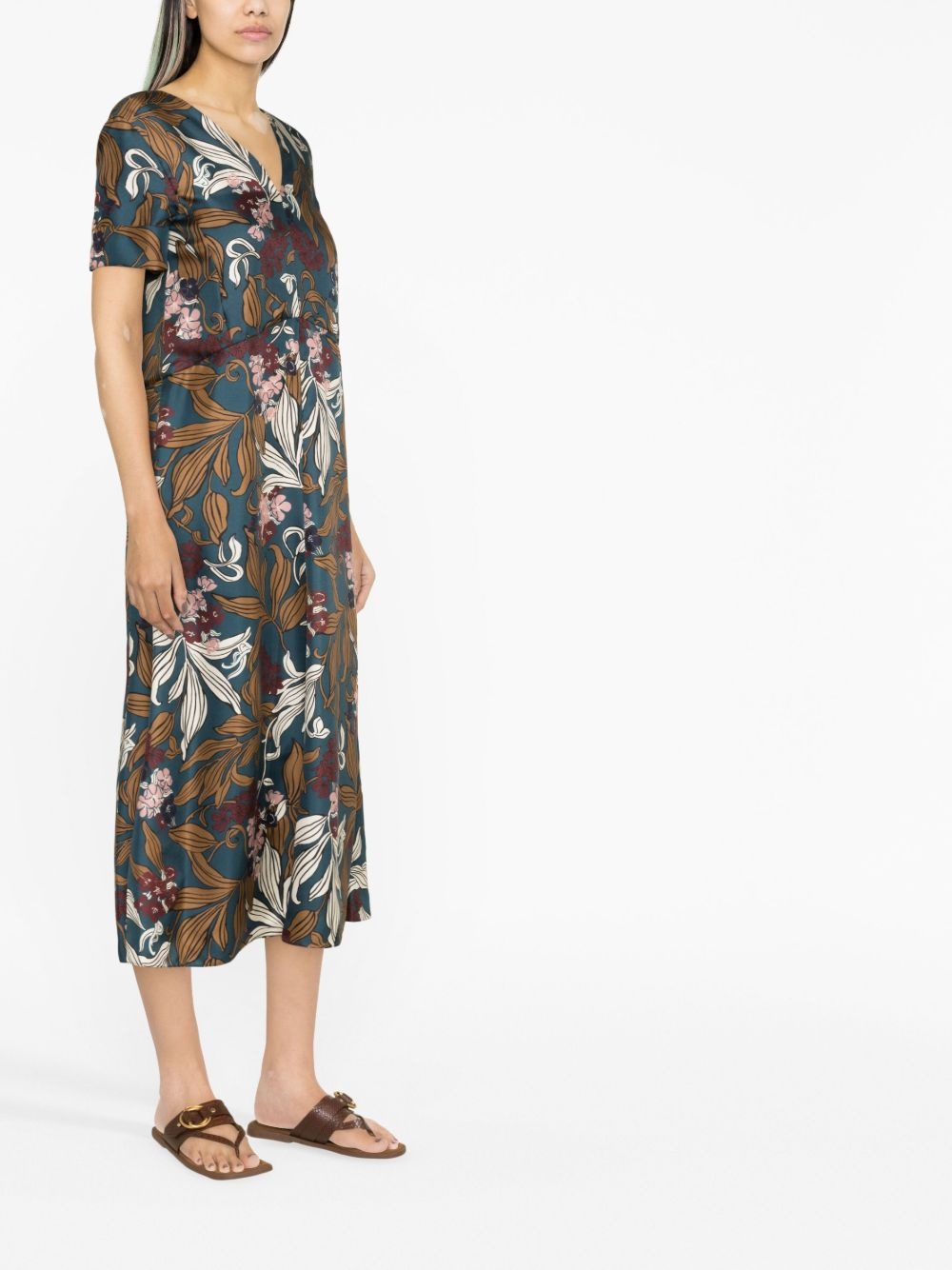 floral-print silk midi dress - 3