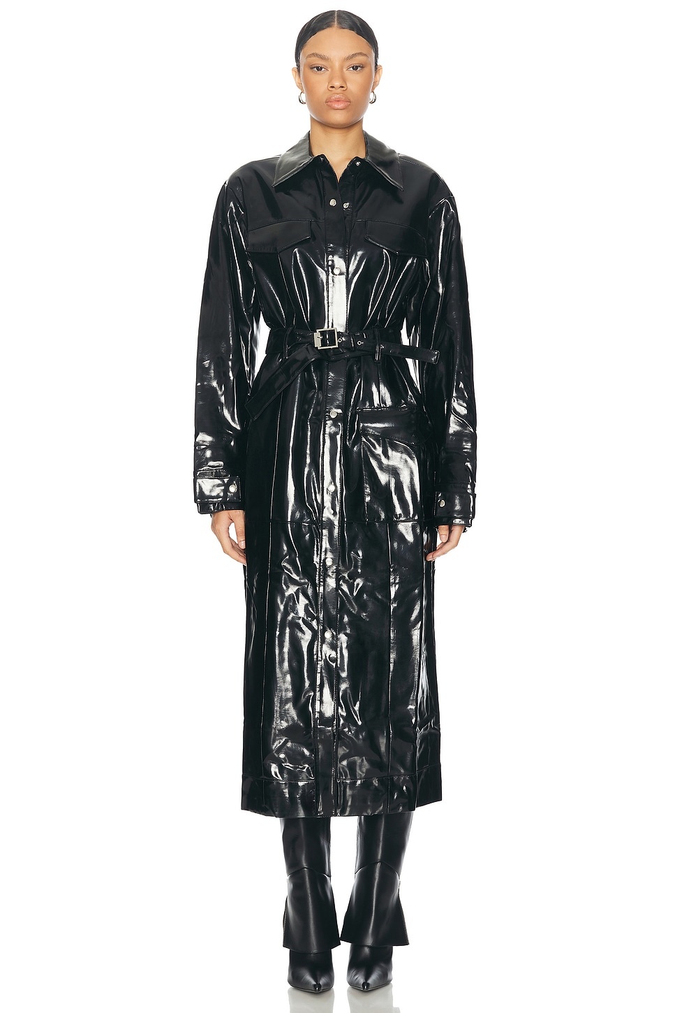 新品　deres weightlessness silk trench coat Contemporary Trench Coat With Detachable Cape , Shiny