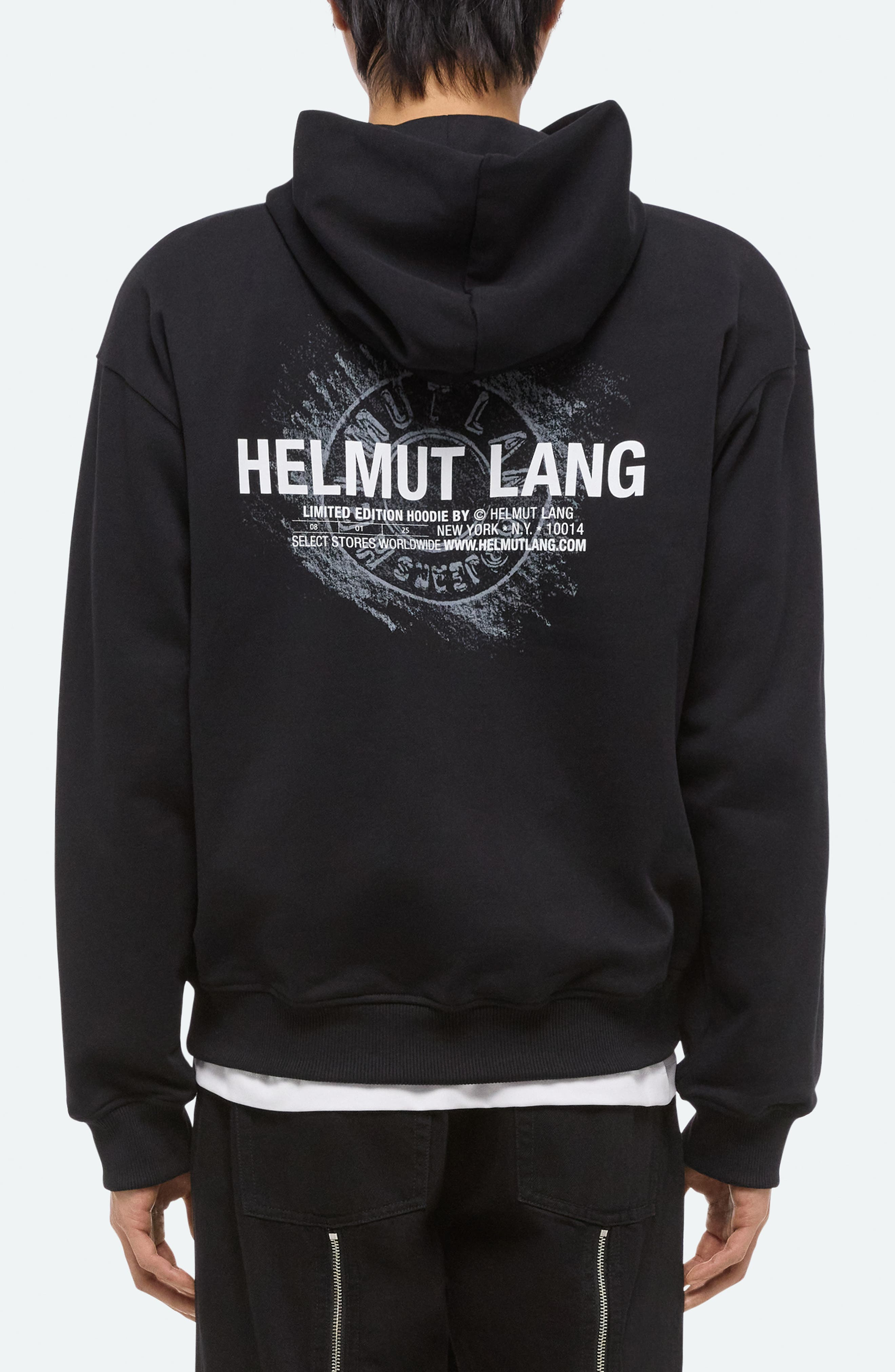 Helmut Lang Sketch Compact Cotton Graphic Hoodie in Black - 2