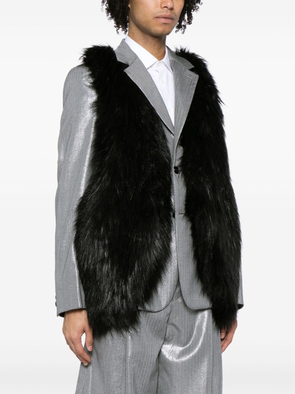 faux-fur wool blazer - 3