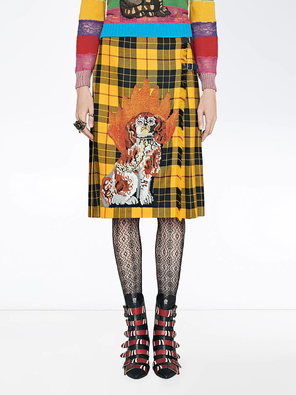 Embroidered tartan wool skirt - 3