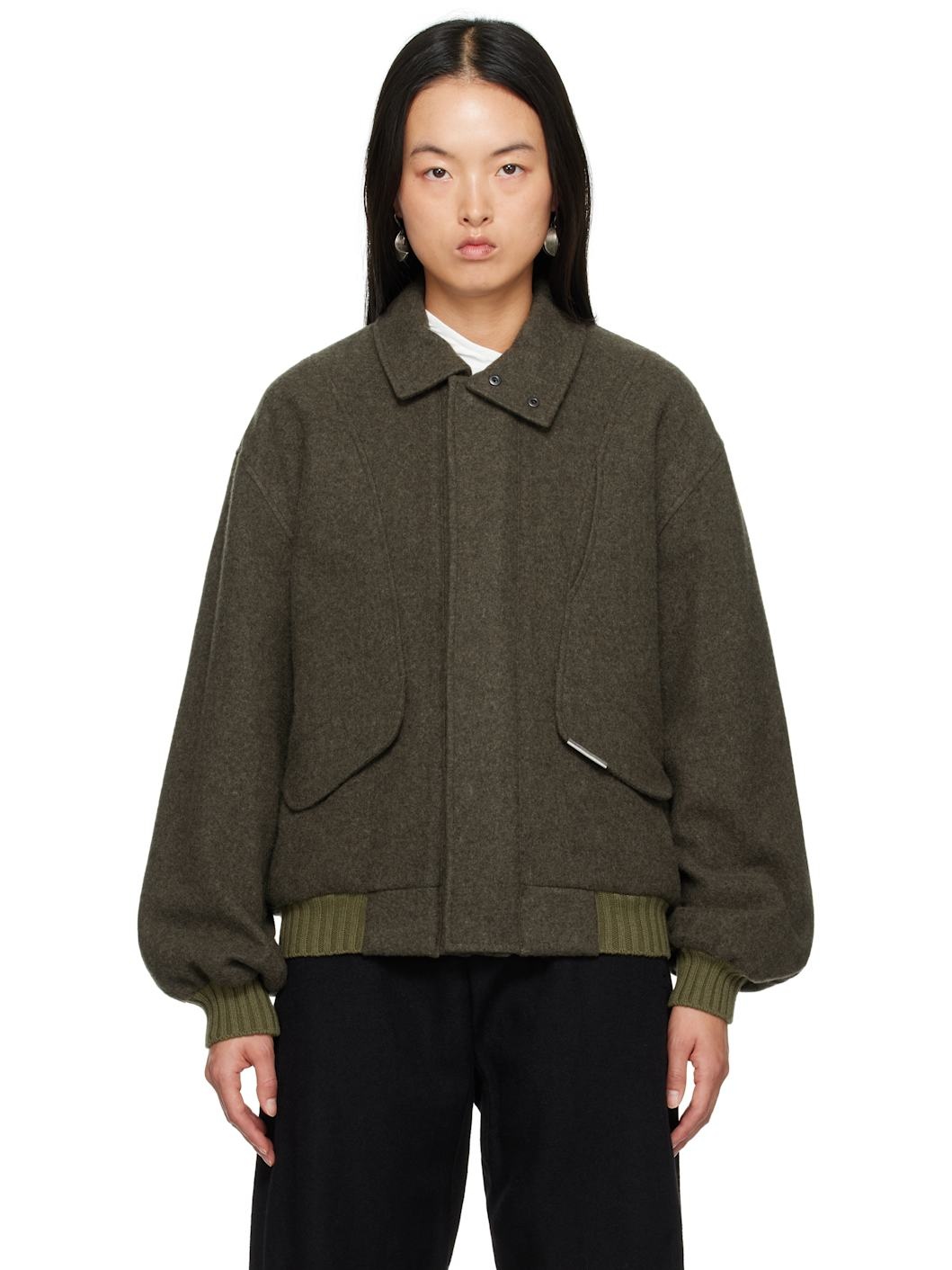 Khaki Wool Bomber Jacket - 1