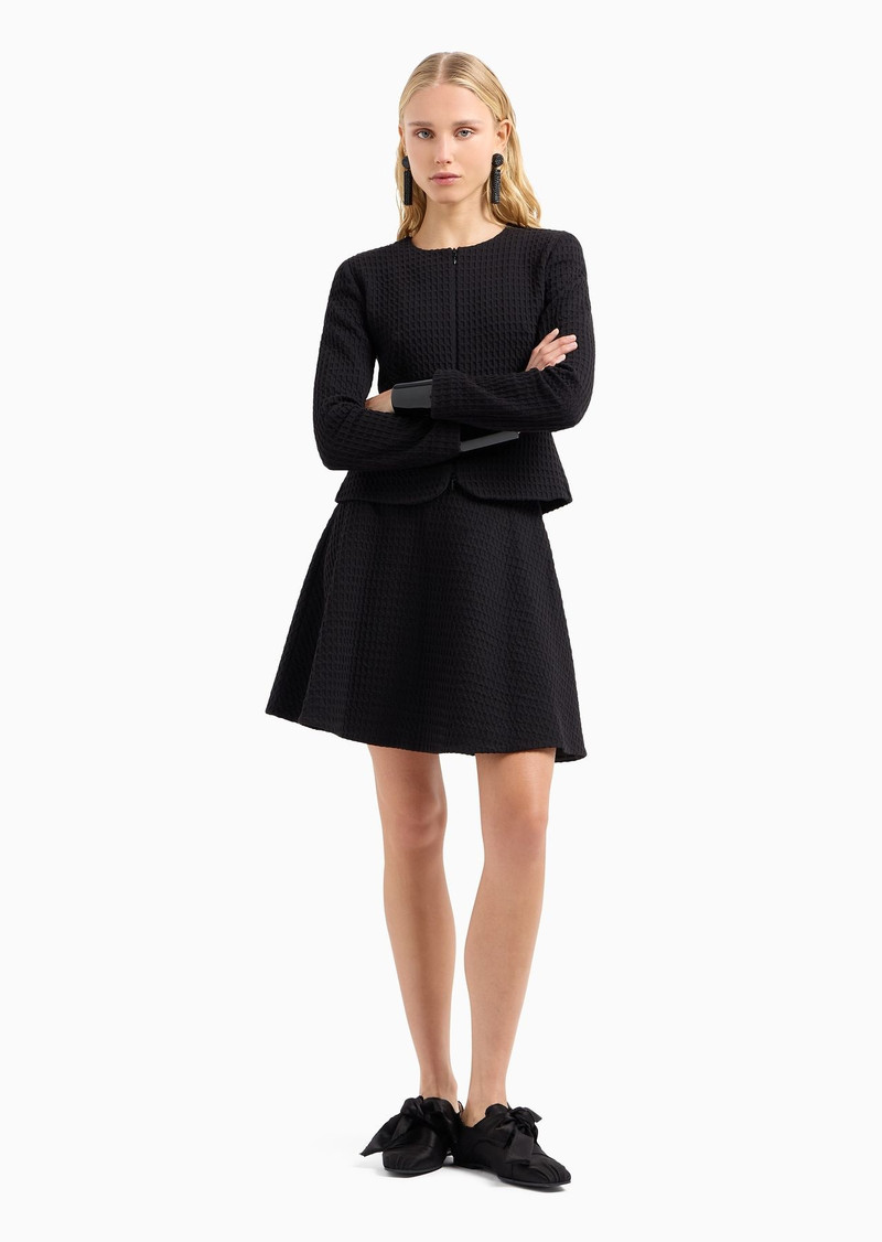 EMPORIO ARMANI Waffle-effect knit jacket with zip and peplum outlook