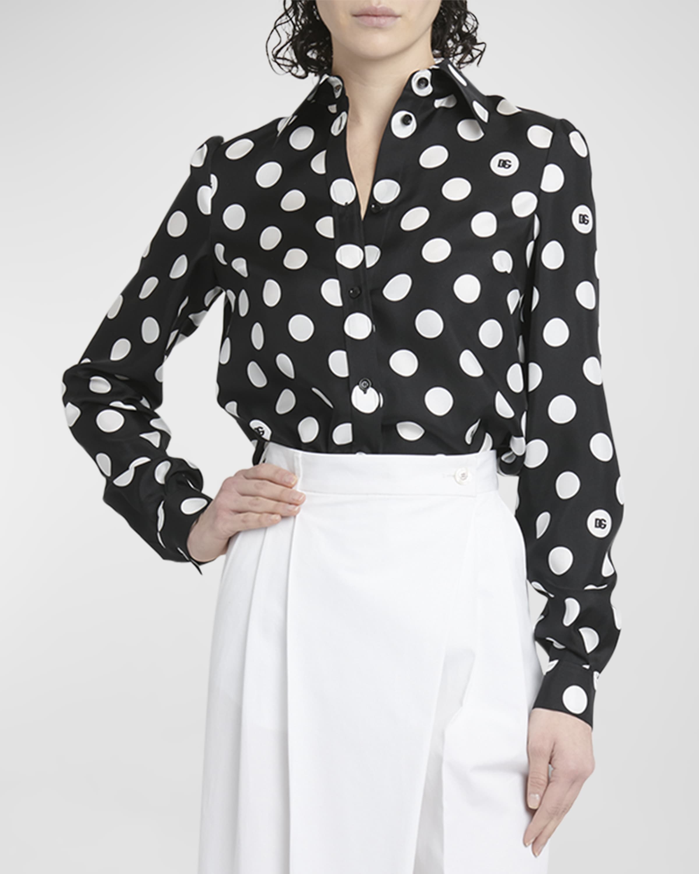 DG Polka-Dot Print Long-Sleeve Silk Twill Shirt - 2