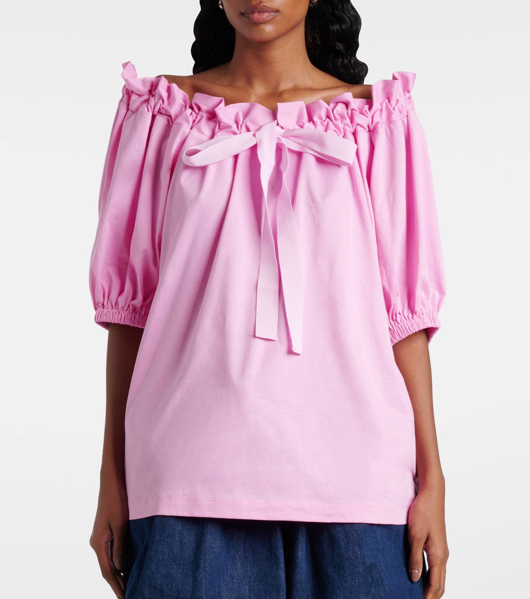 Off-shoulder cotton jersey top - 6