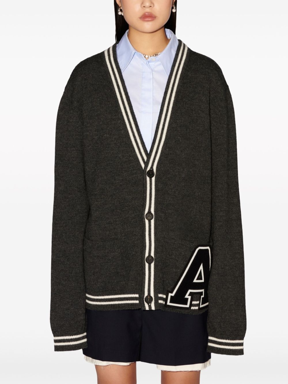 monogram-appliquÃ© wool cardigan - 5