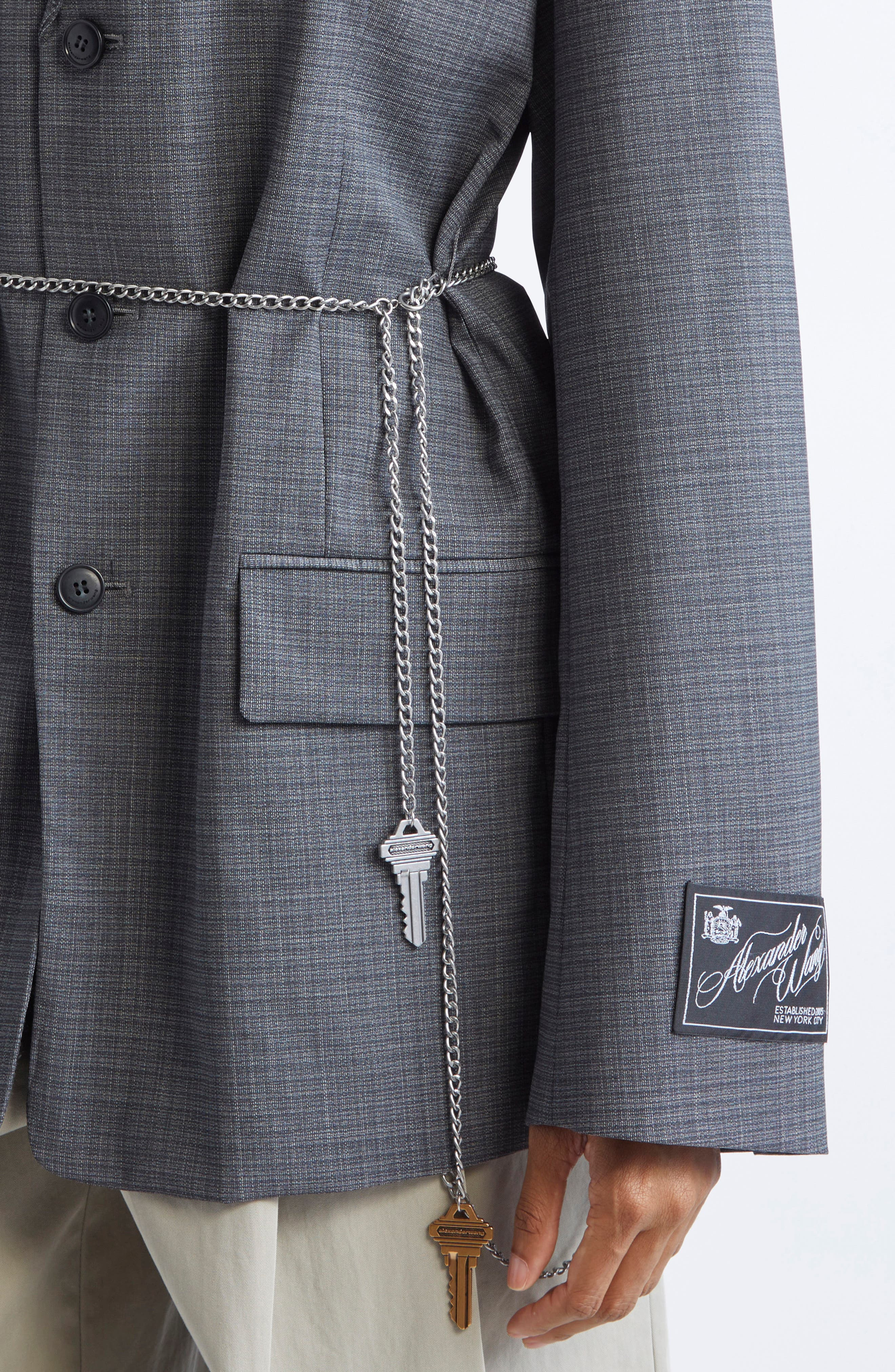 Alexander Wang Chain Embellished Melangé Raw Edge Wool Blend Blazer in Dark Grey Melange at Nordstro - 5