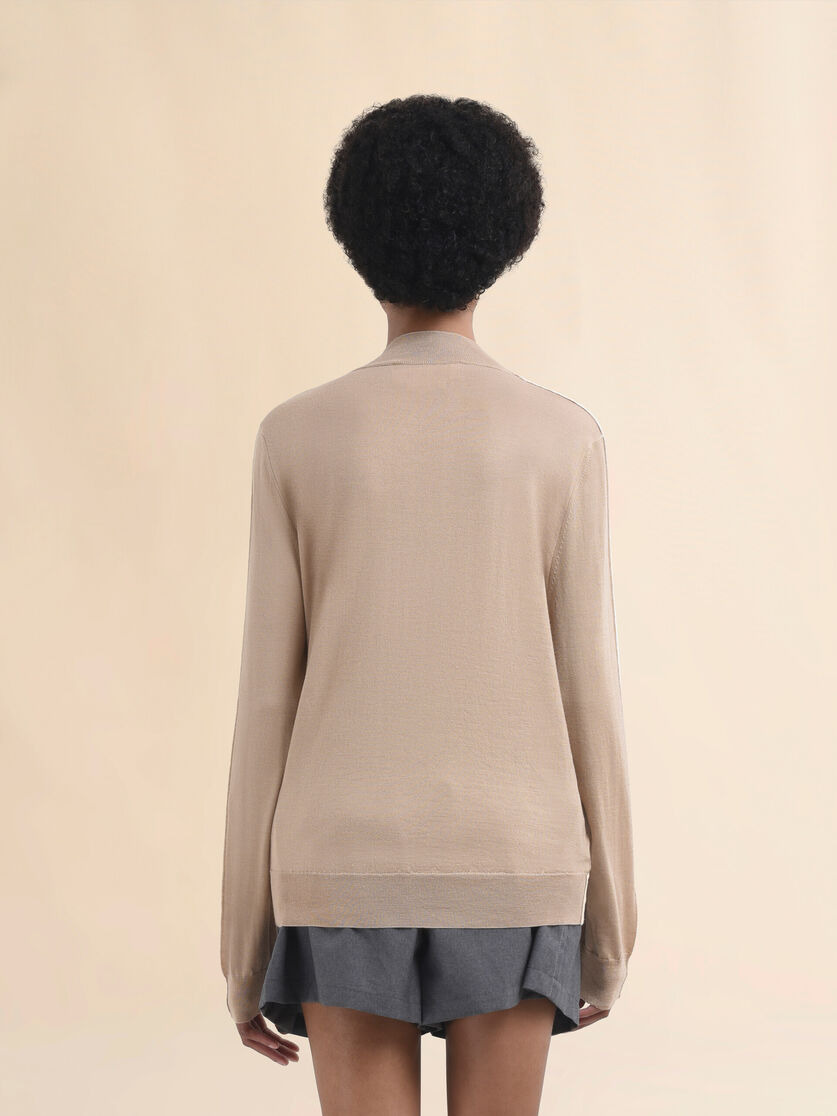 WHITE CREW NECK KNITTED JUMPER WITH CONTRASTING BACK PANEL - 3