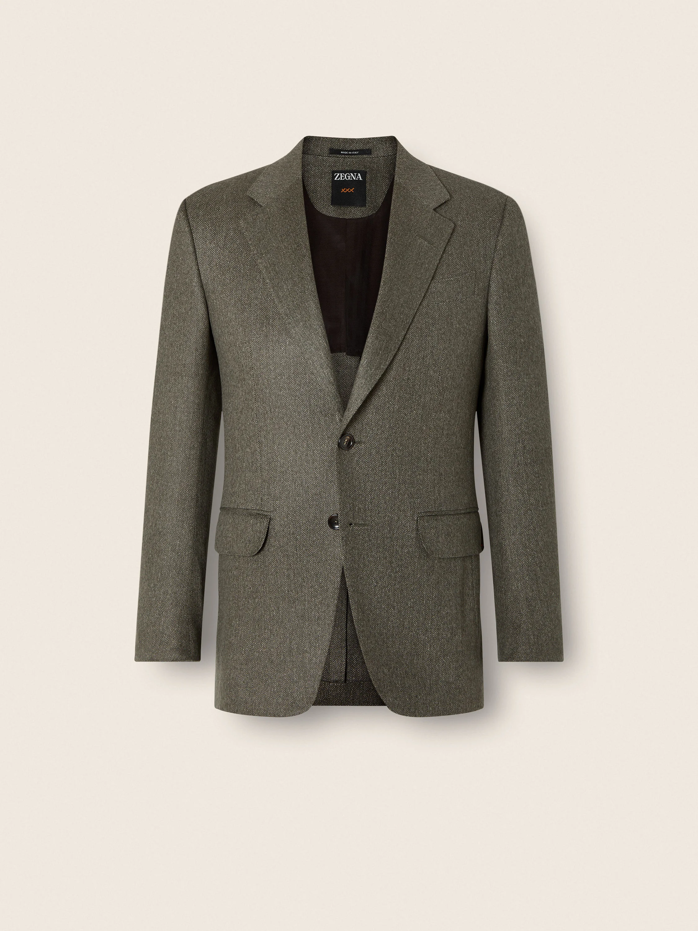 DARK OLIVE GREEN AND LIGHT TAUPE CASHMERE JACKET - 1