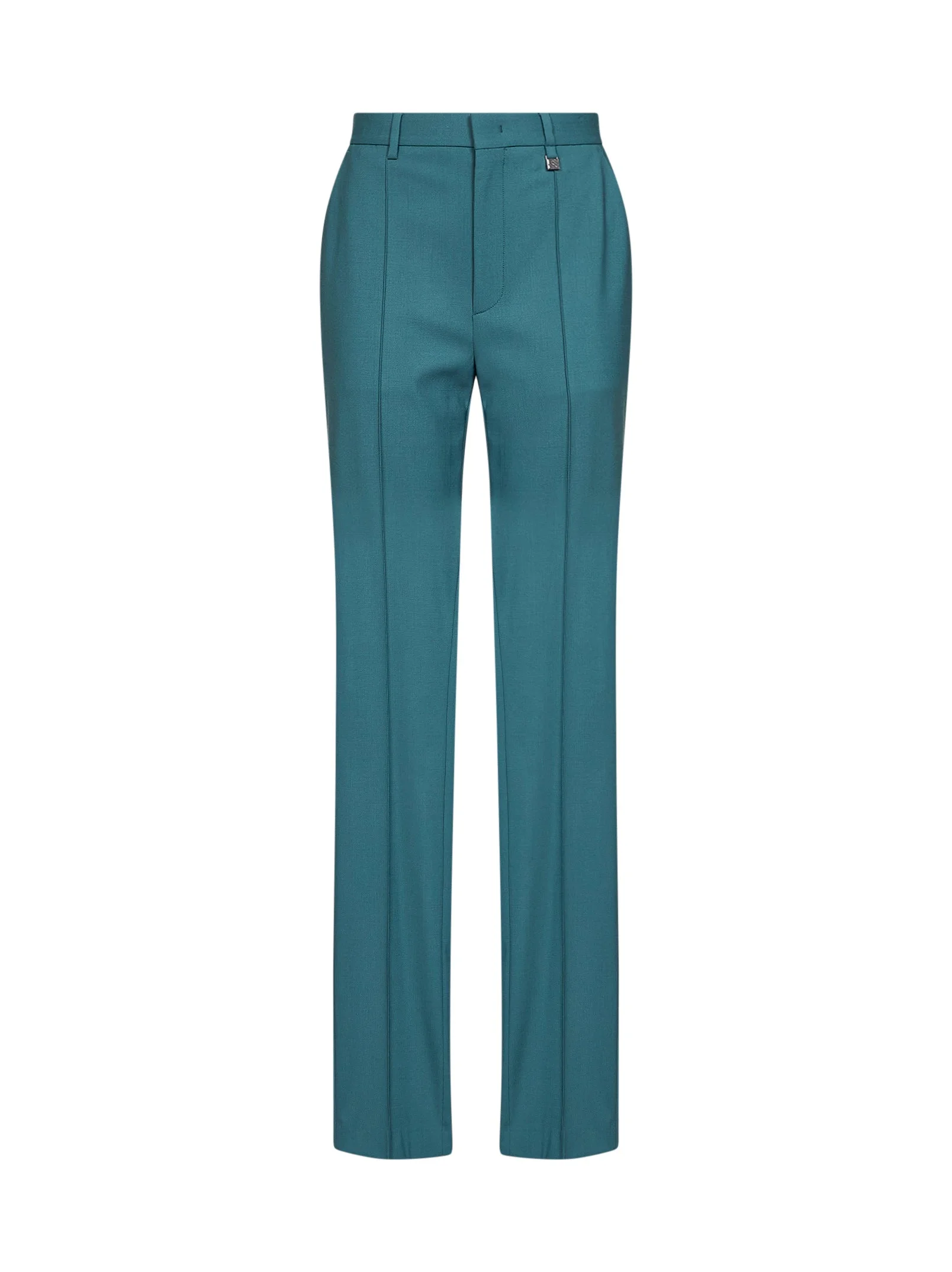 Teal blue virgin wool straight-leg tailored trousers - 1