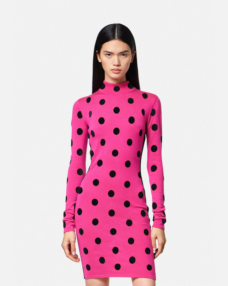 Polka Dot Turtleneck Knit Midi Dress 3
