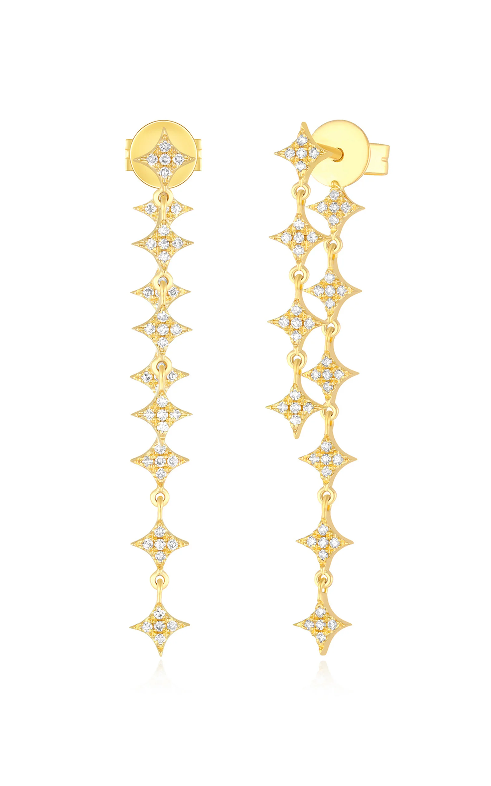 14K Yellow Gold Diamond Drop Earrings - 1