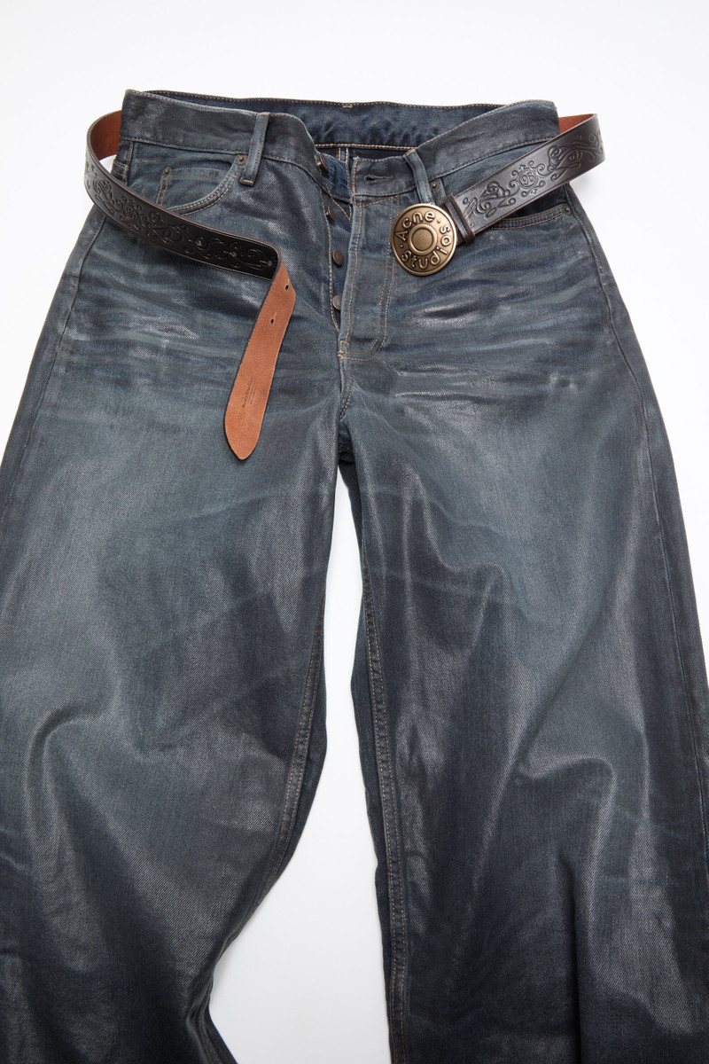 Leather logo buckle belt - Black/camel 3