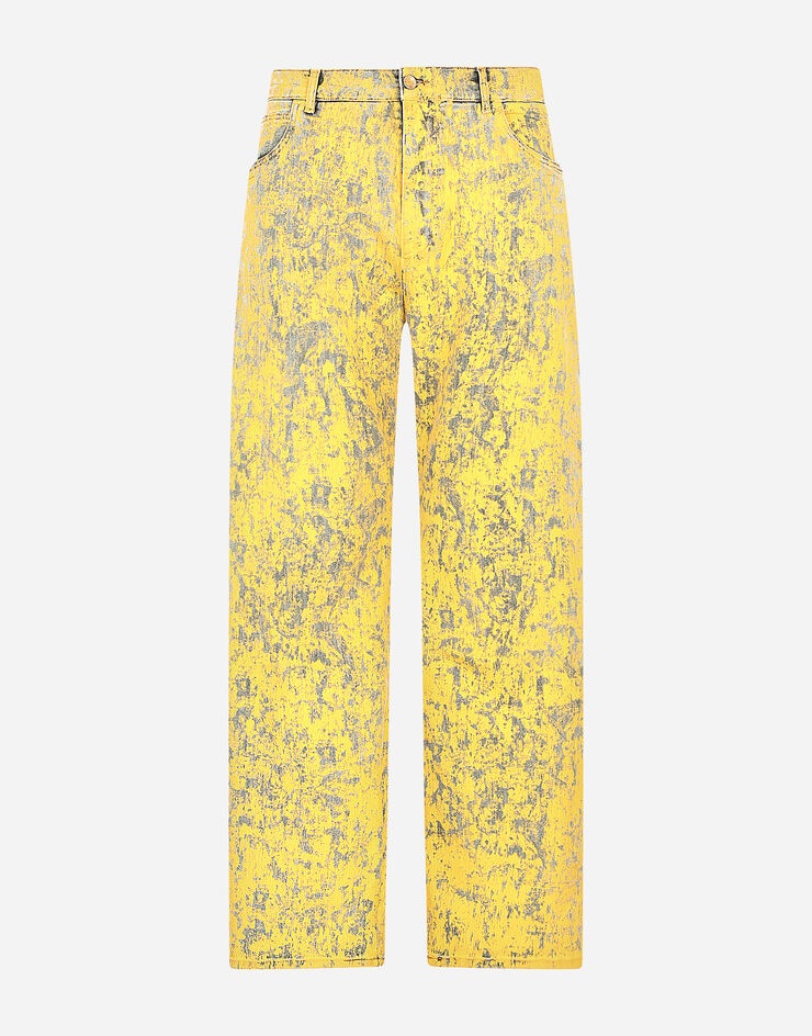 Oversize stretch jeans with marbled print - 1