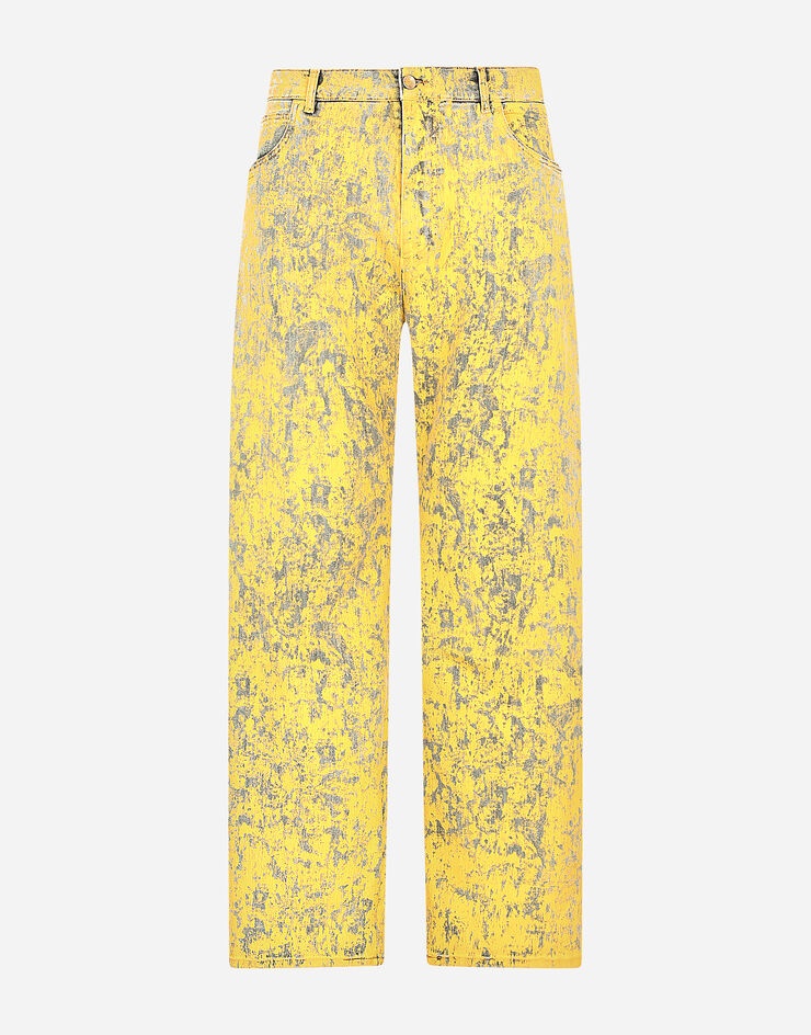 Oversize stretch jeans with marbled print - 3