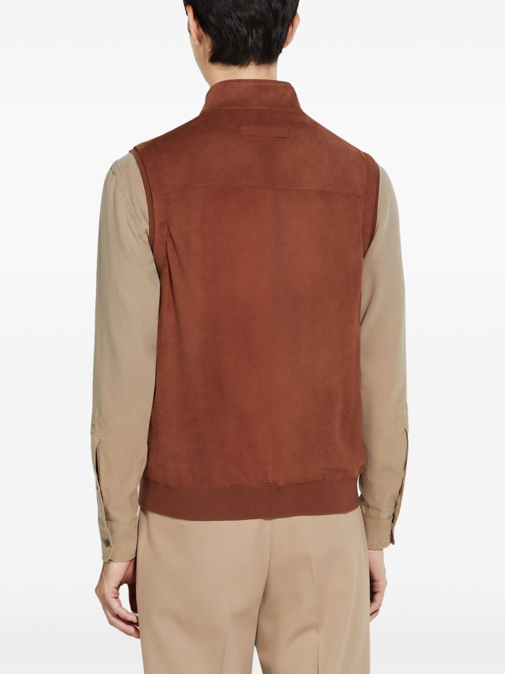 two-way zippered leather vest - 3