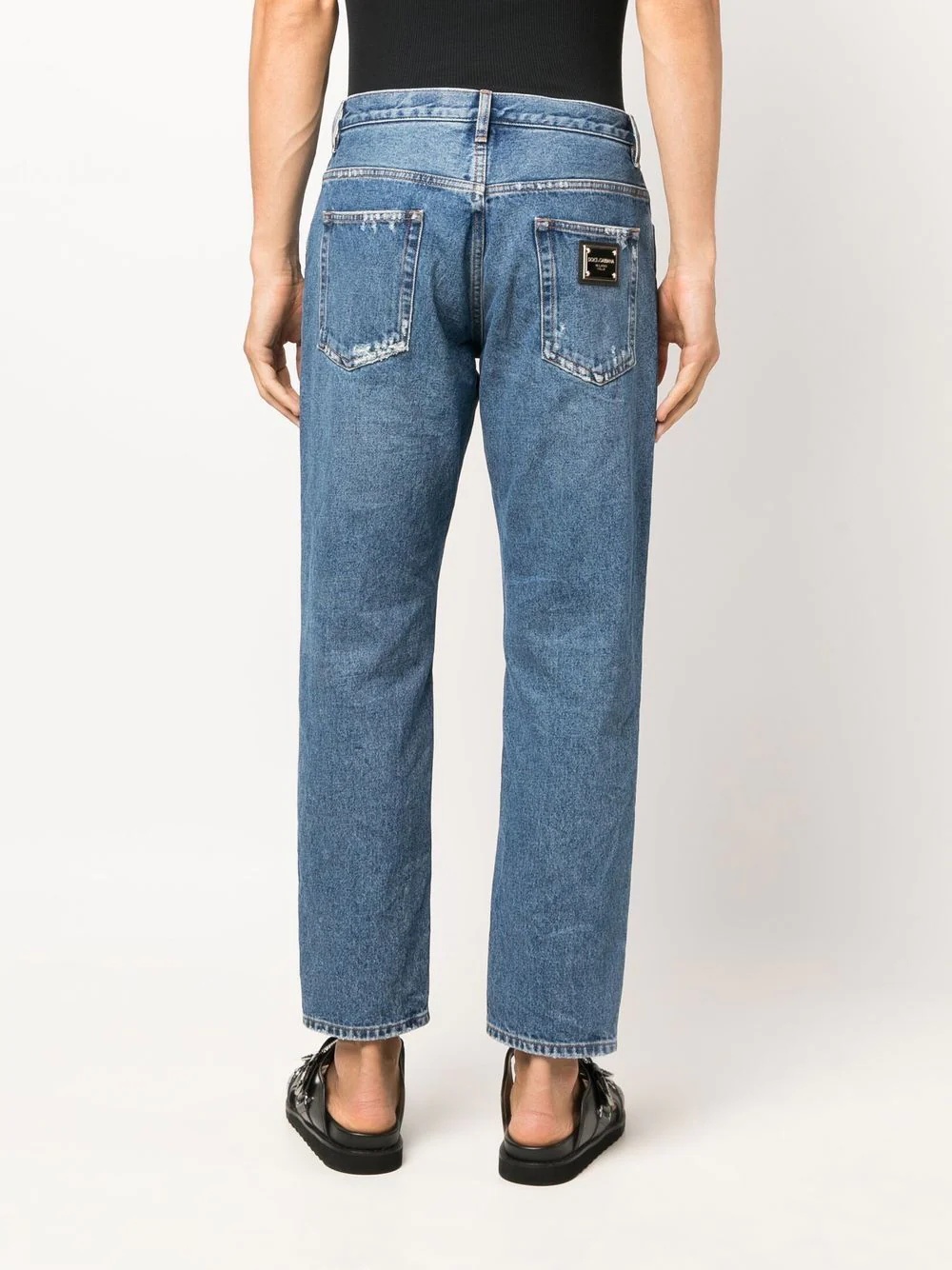 distressed cropped jeans - 4