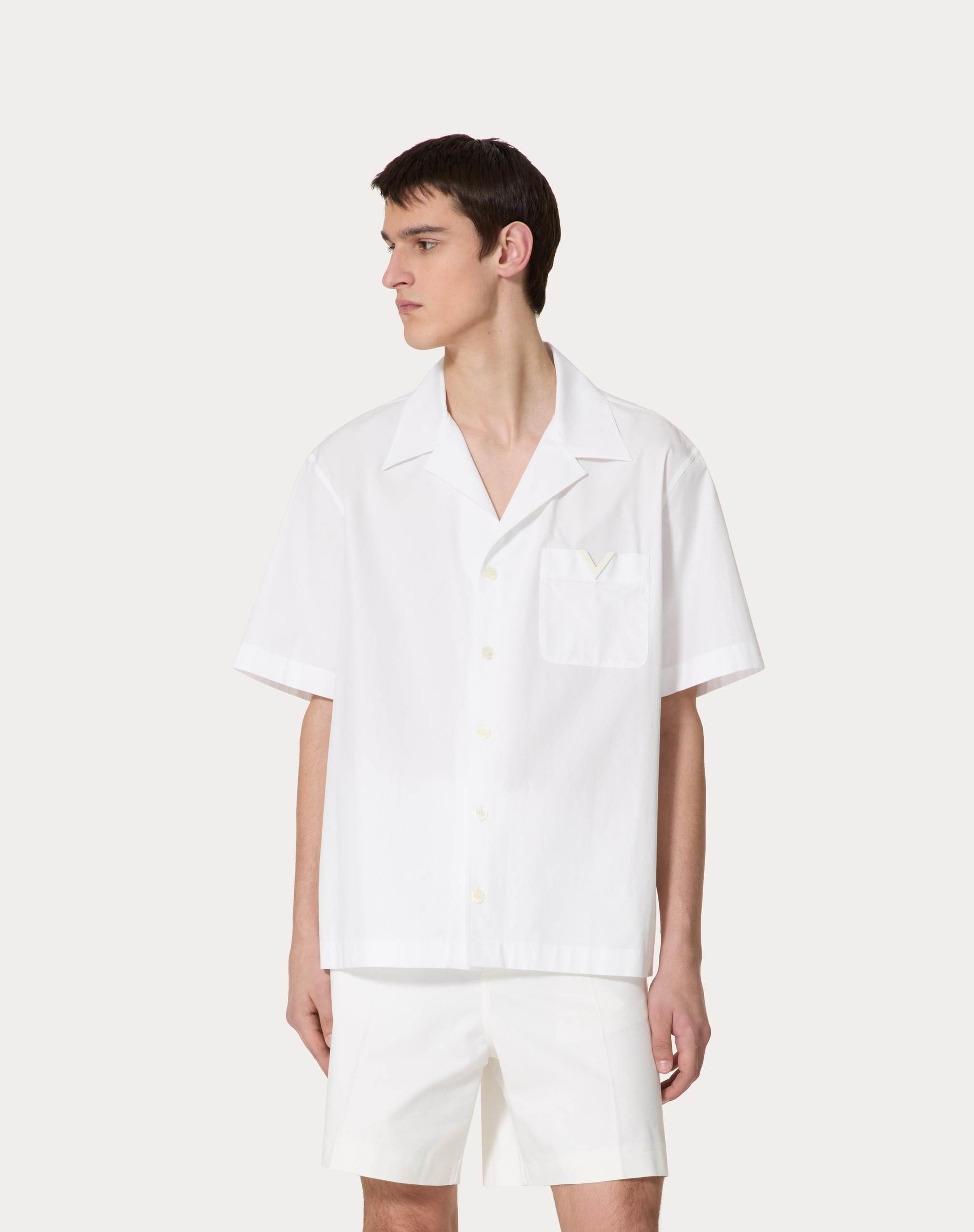 COTTON POPLIN BOWLING SHIRT WITH RUBBERIZED V DETAIL - 3