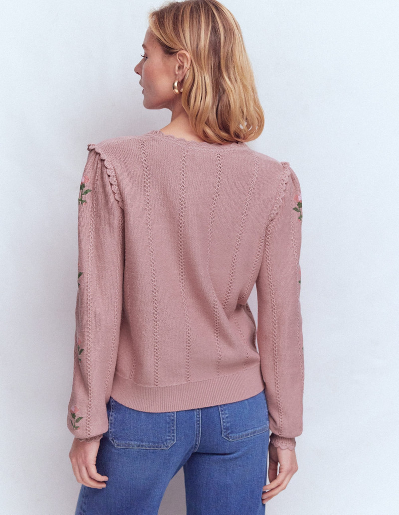 Valeria Crochet Trim Jumper-Rose Pink, Embroidery 4