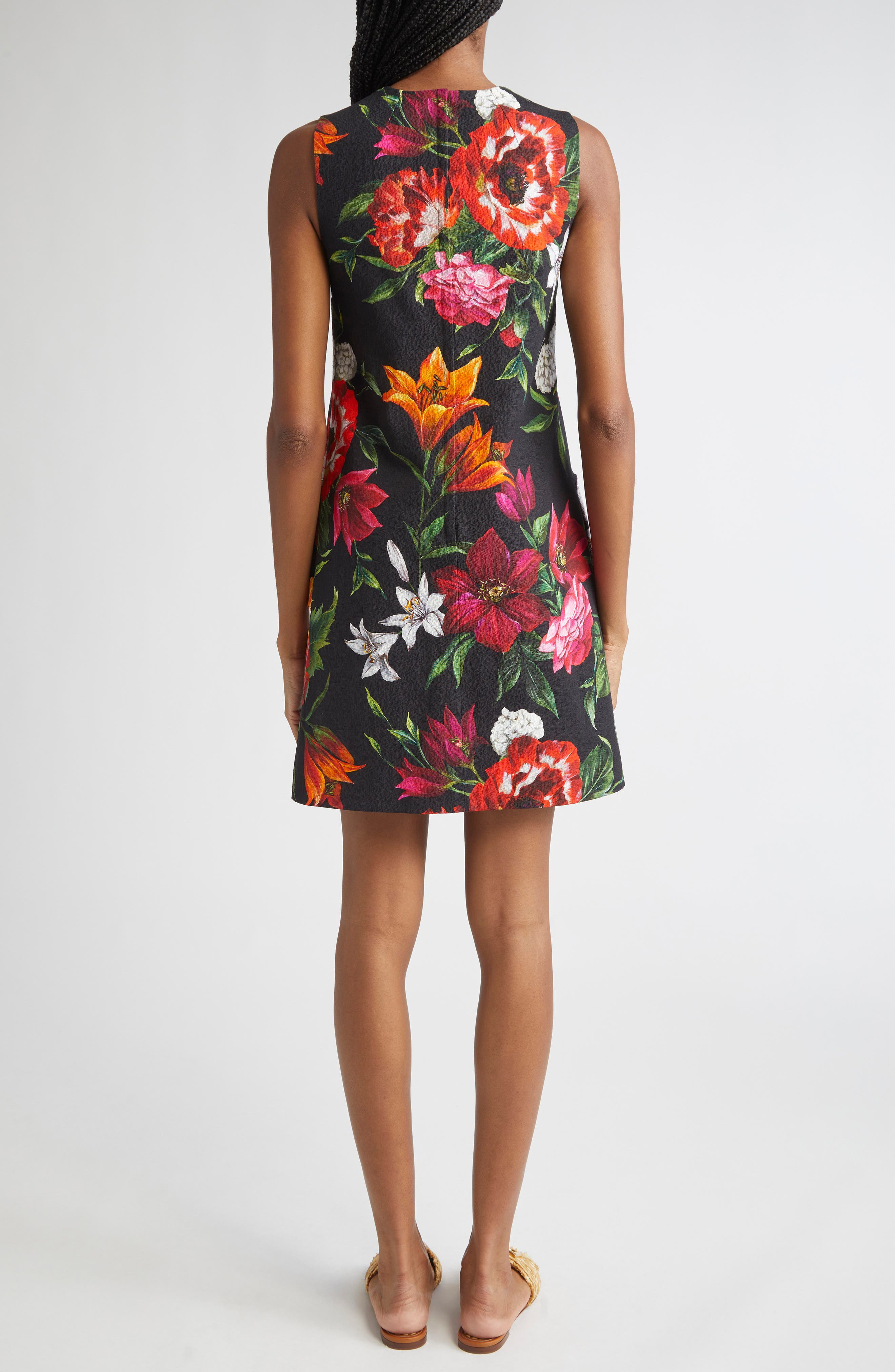 Dolce&Gabbana Floral Print Stretch Faille Shift Dress in Hn5Pb Anemoni Gigli F.nero at Nordstrom - 2