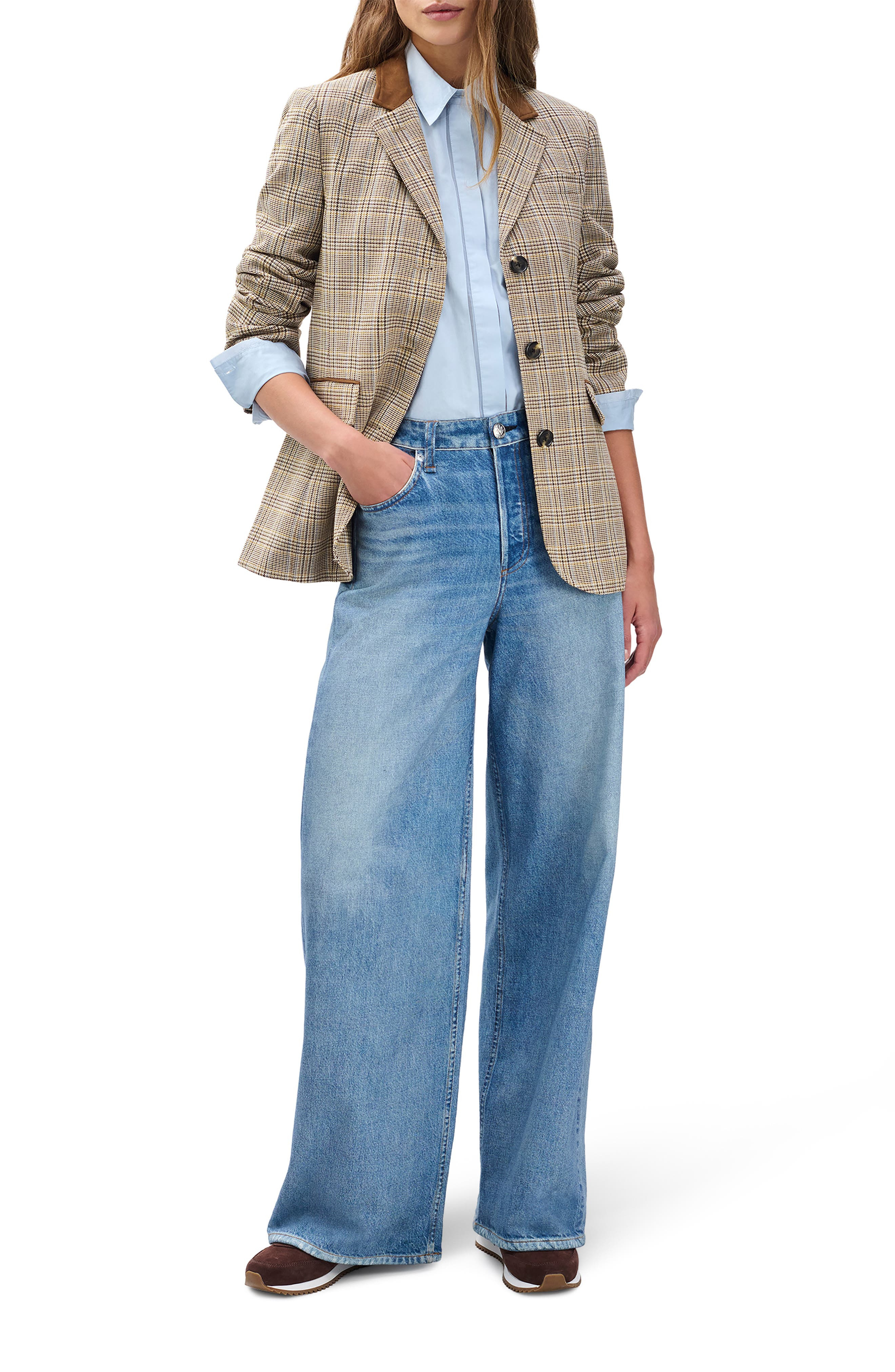 rag & bone Evia Plaid Wool Blend Blazer in Tan Multi at Nordstrom - 6