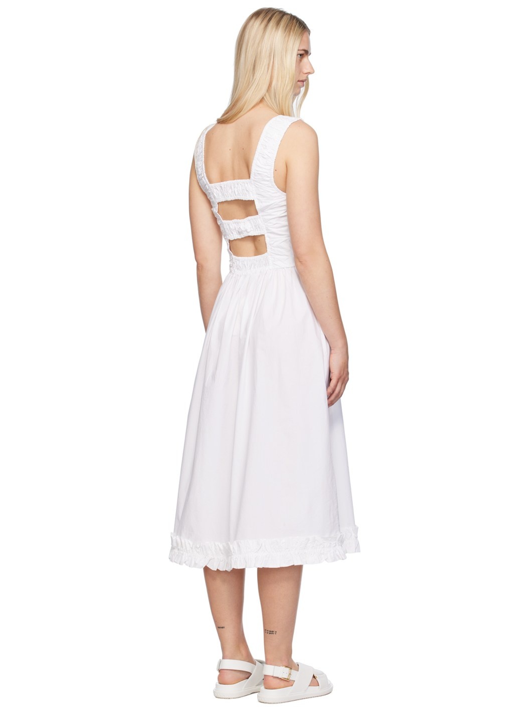 White Shirred Midi Dress - 3