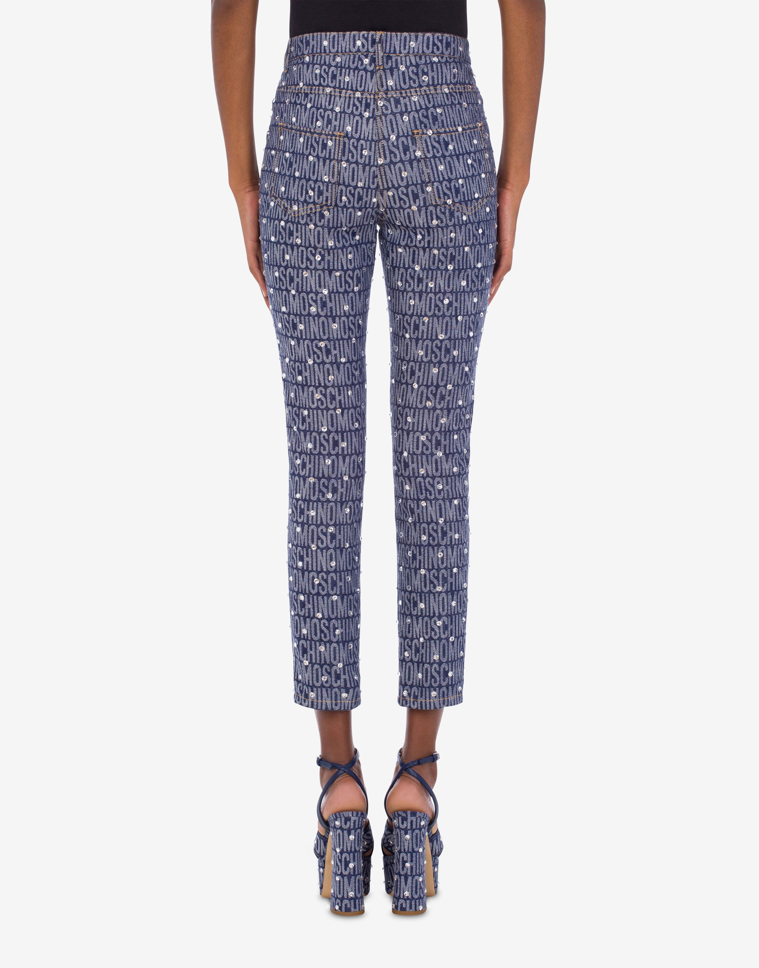 ALLOVER LOGO DENIM TROUSERS WITH RHINESTONES - 3