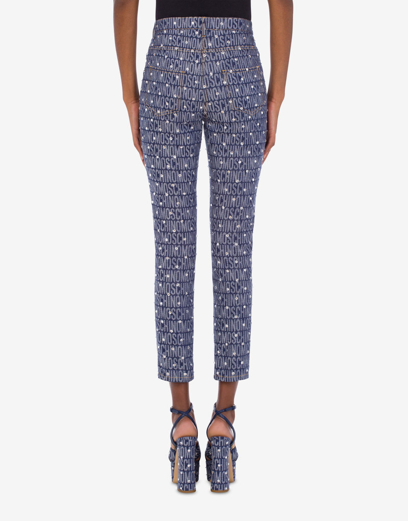 ALLOVER LOGO DENIM TROUSERS WITH RHINESTONES 3
