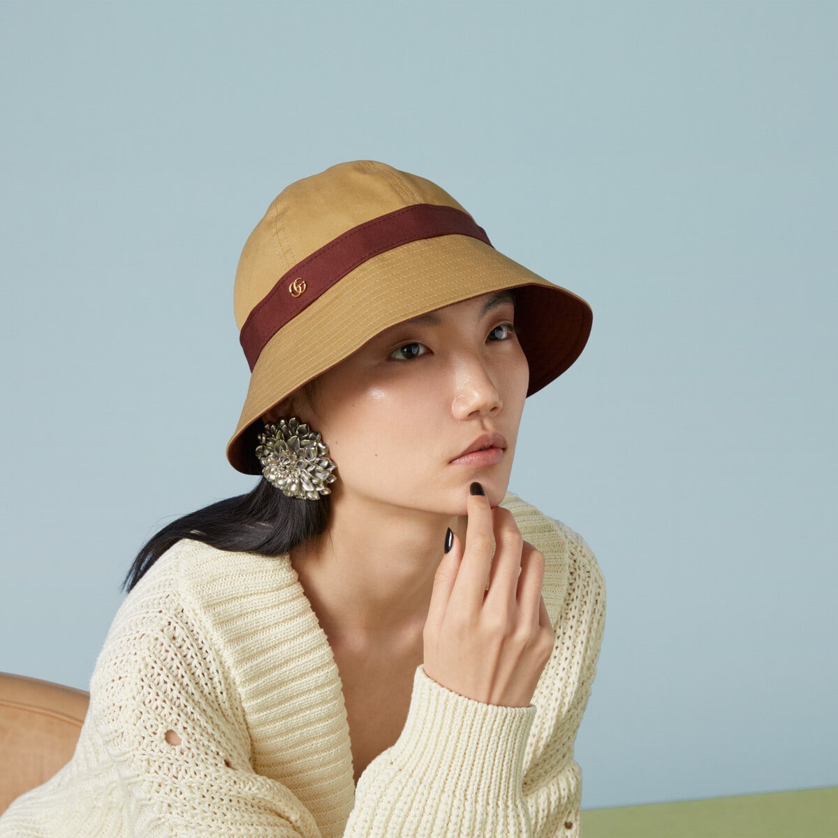 Cotton bucket hat with Double G - 3