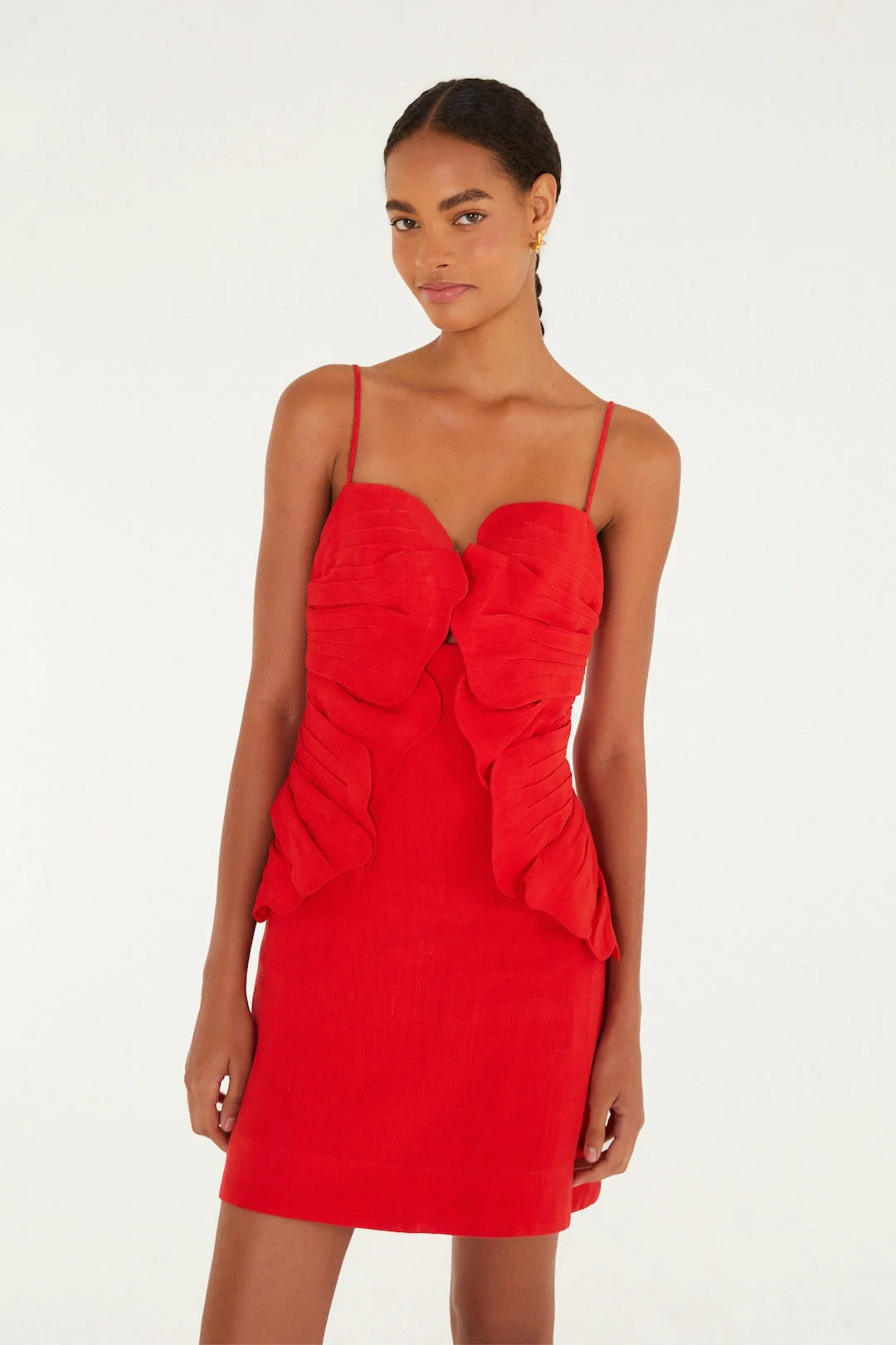 Red Sleeveless Flower Euroflax Premium Linen Mini Dress - 1