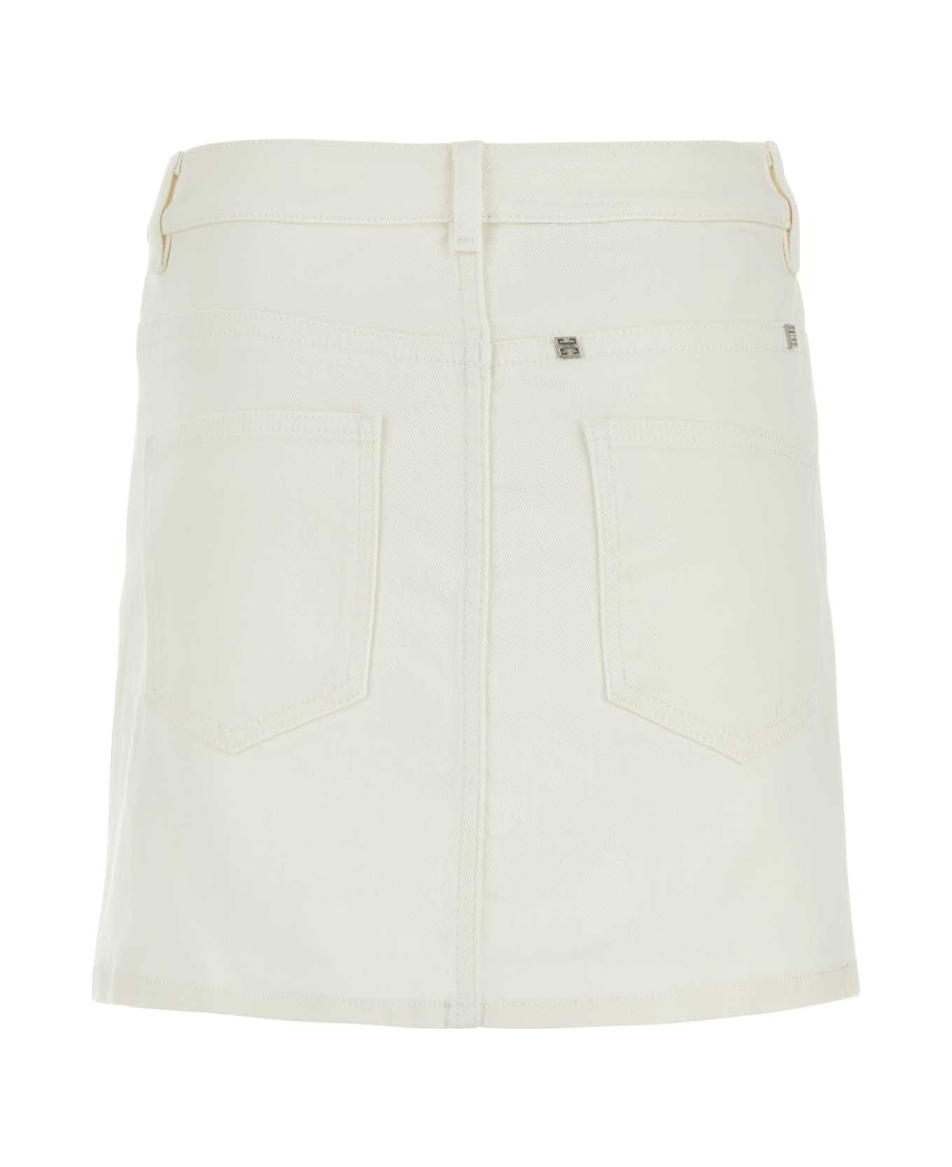 White Denim Mini Skirt - 1