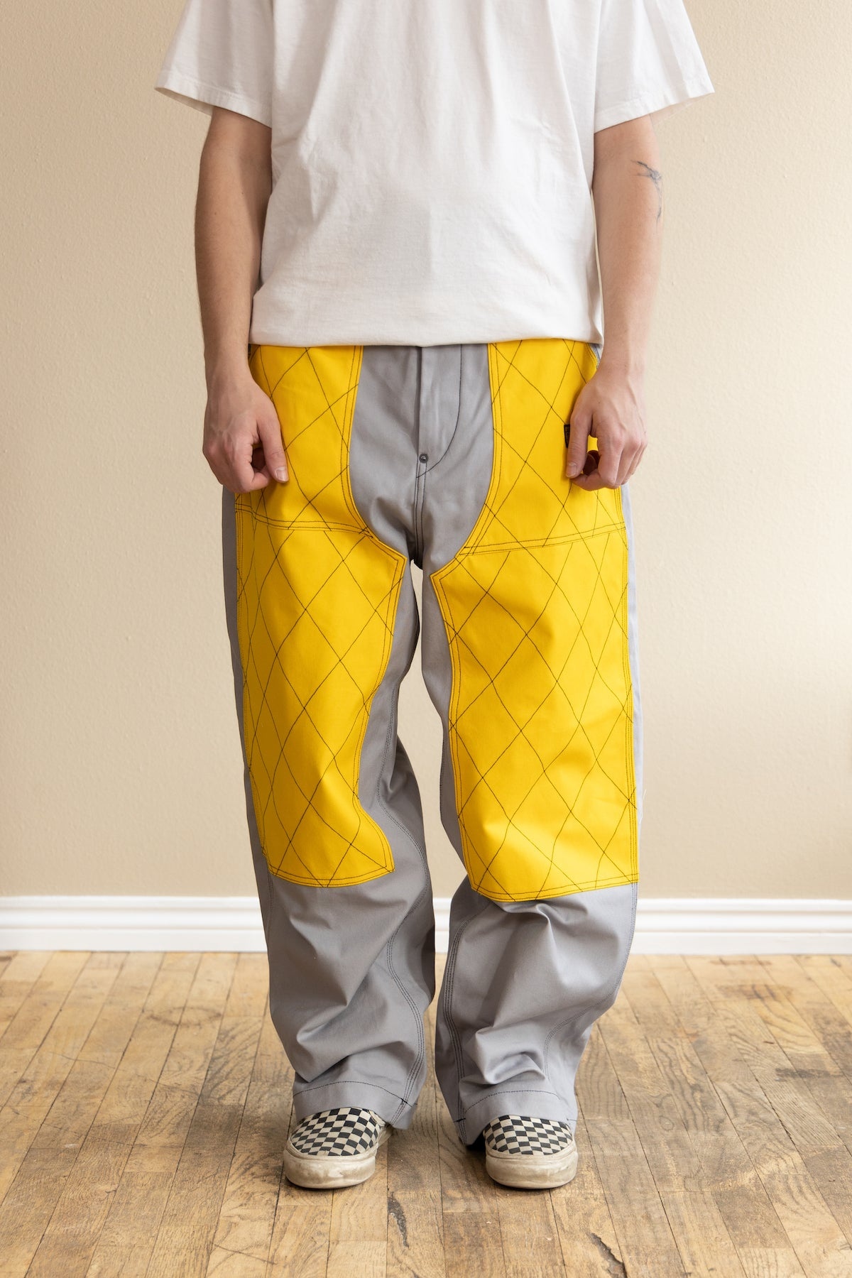 CANVAS W-KNEE ROOKIE PAINTER PANTS(2TONES) - GRAY X YELLOW - 2