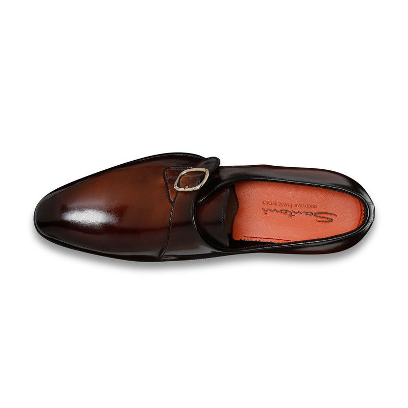 Men's brown leather single-buckle shoe 5